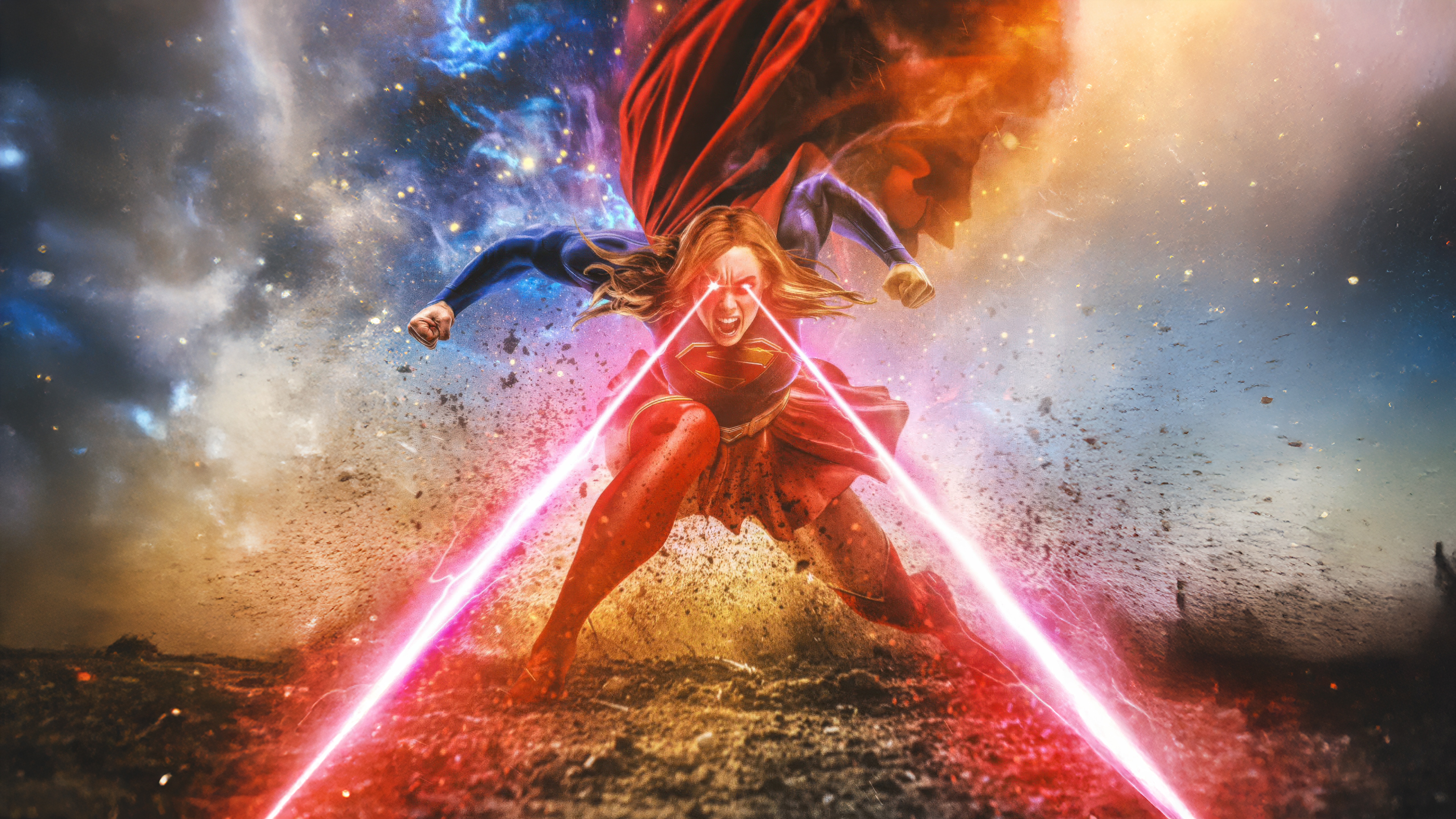 Supergirl firing heat vision in space HD Wallpaper