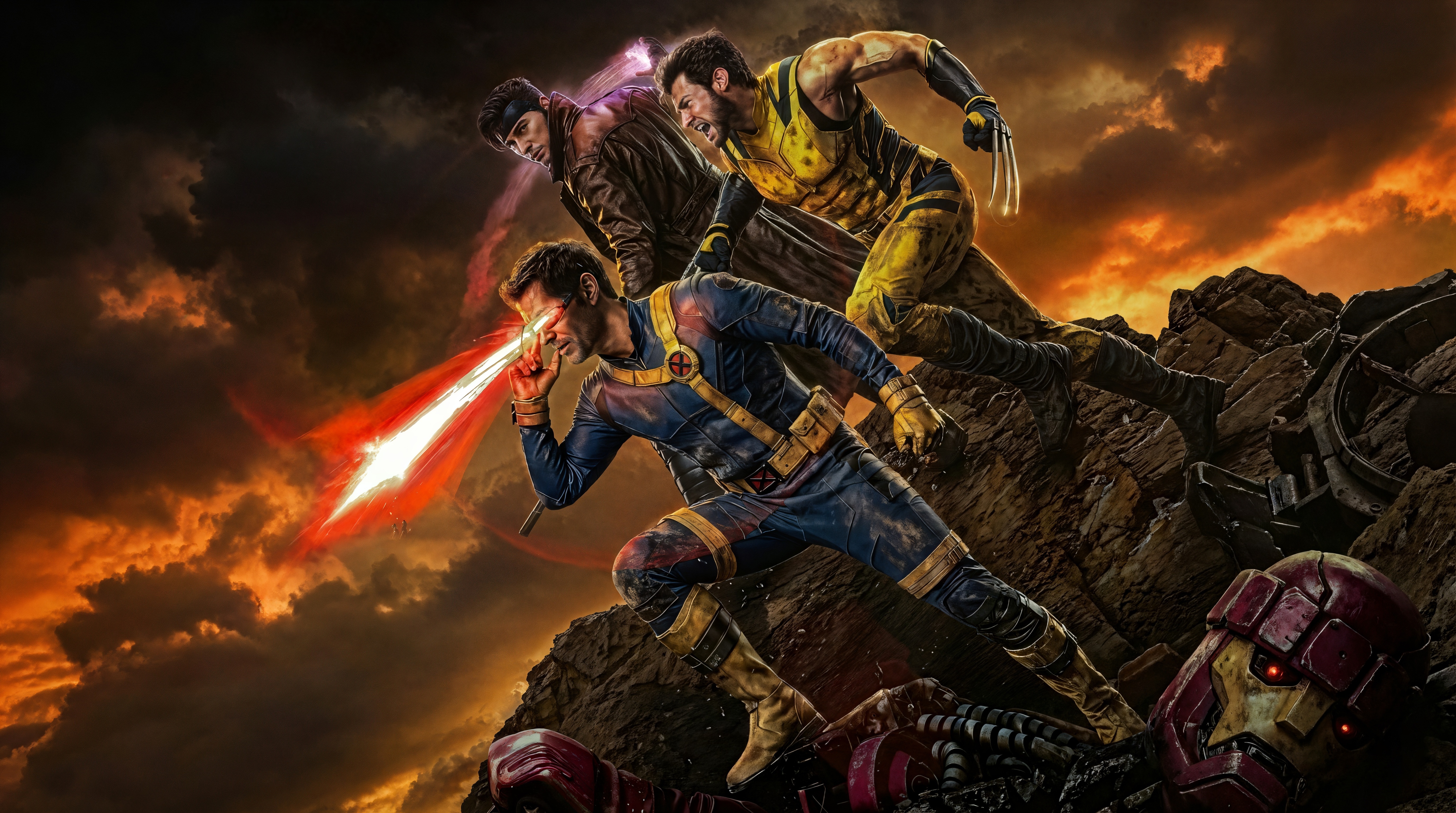 X-Men fighting a Sentinel HD Wallpaper