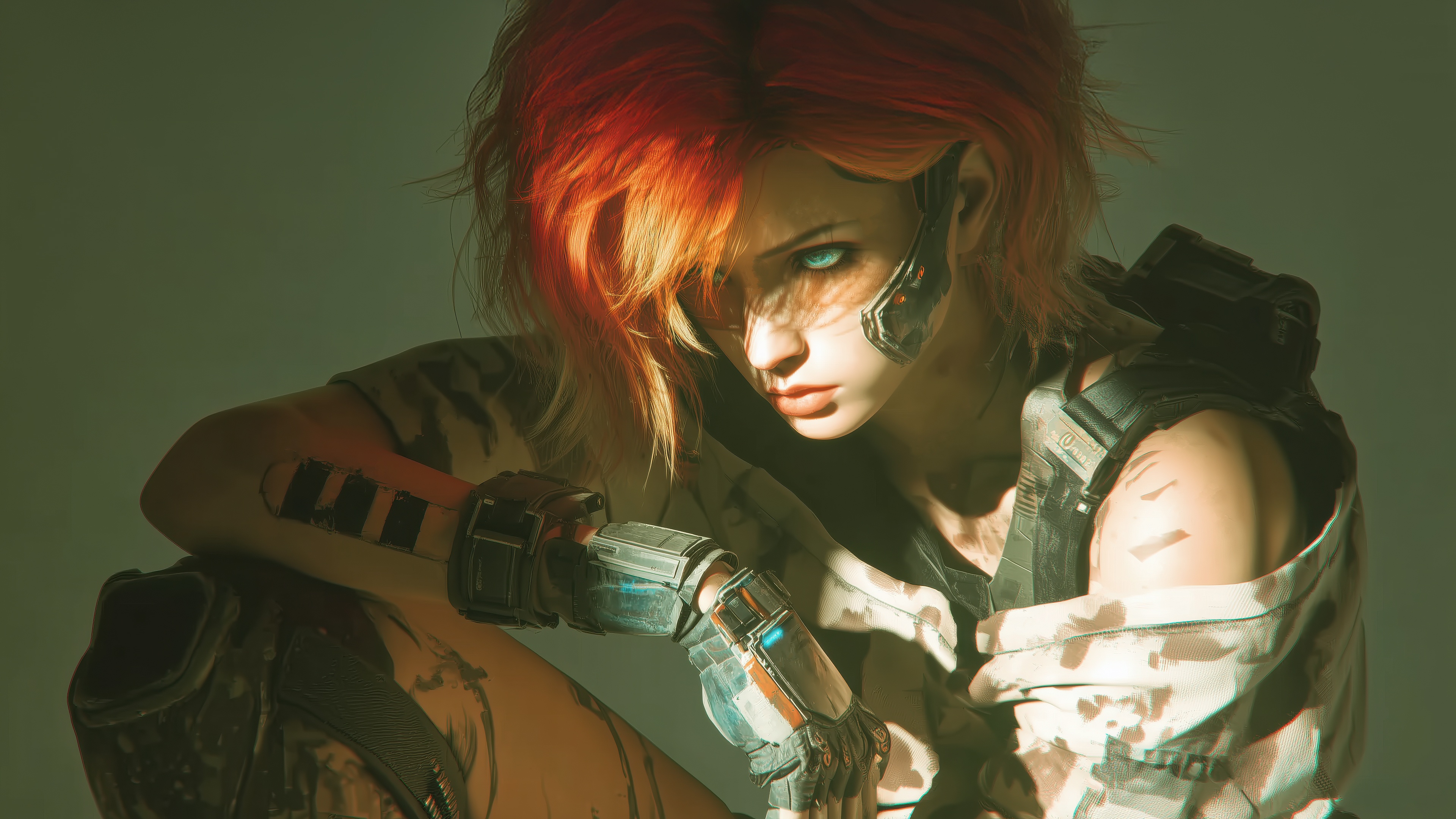 Red Haired Tech Warrior Girl HD Wallpaper