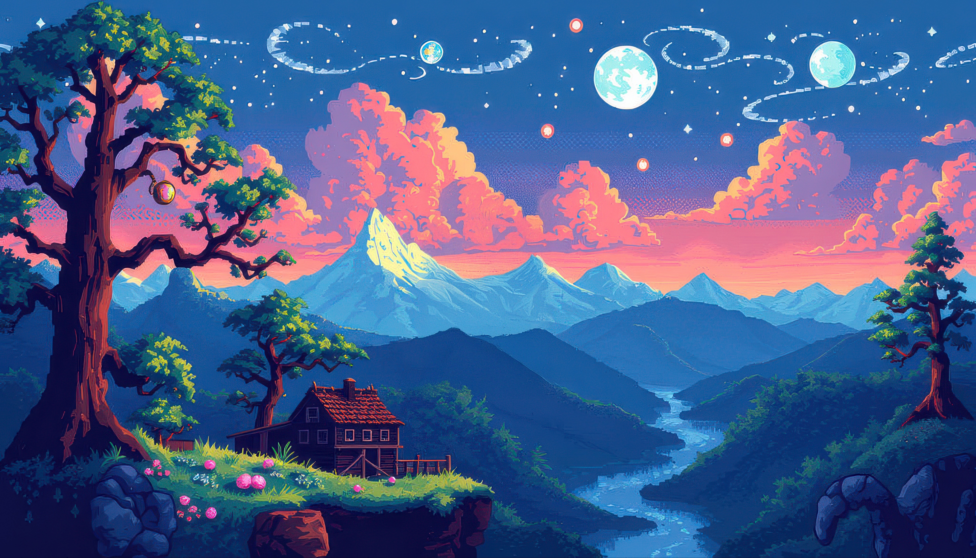 Pixelated Home Among The Stars HD Wallpaper