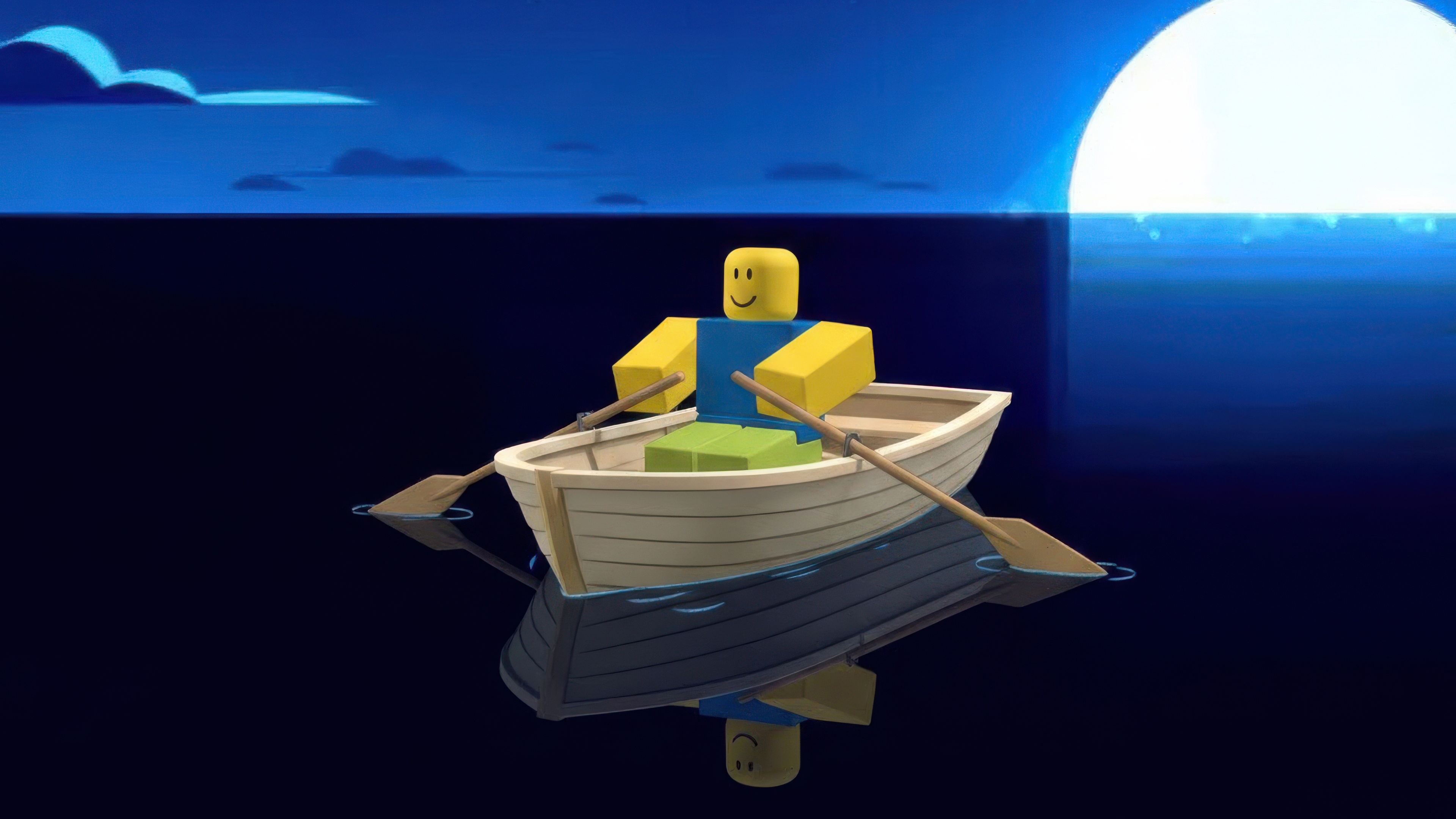 Roblox Noob rowing a boat at night HD Wallpaper