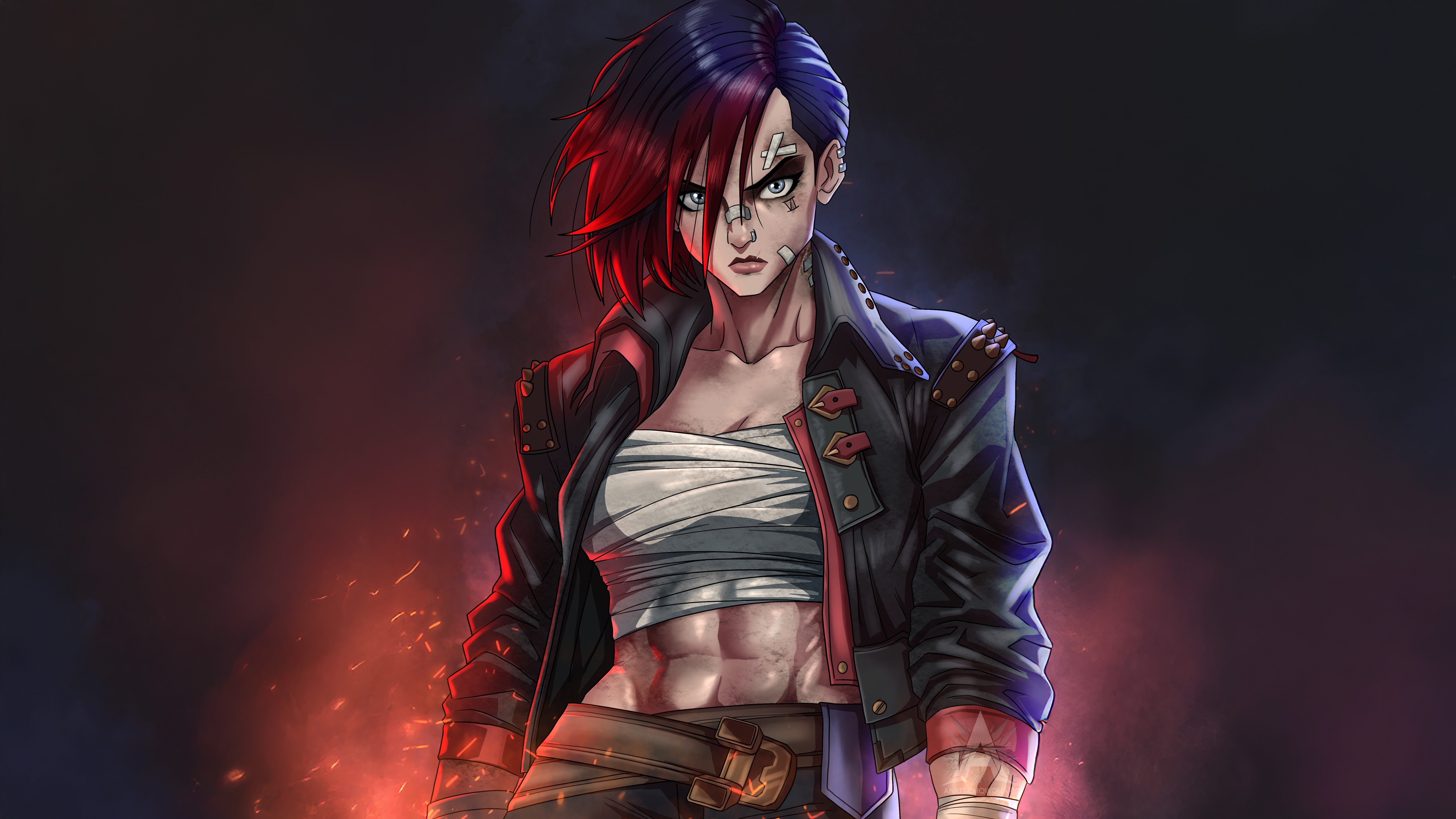Vi from Arcane with red and blue hair HD Wallpaper