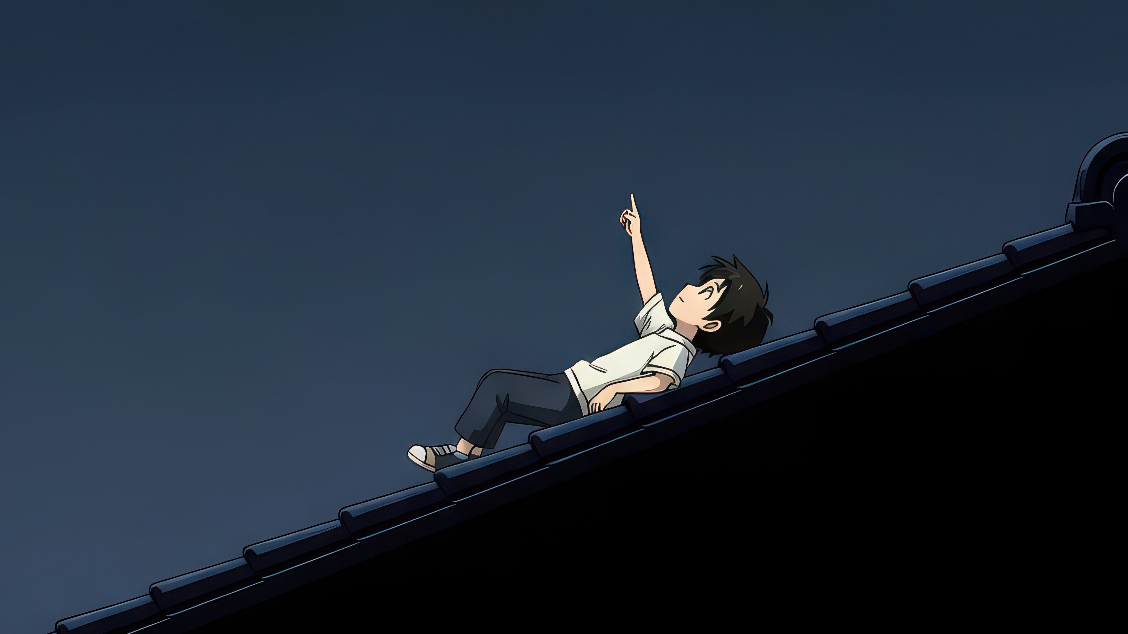 Anime boy on a rooftop at night HD Wallpaper