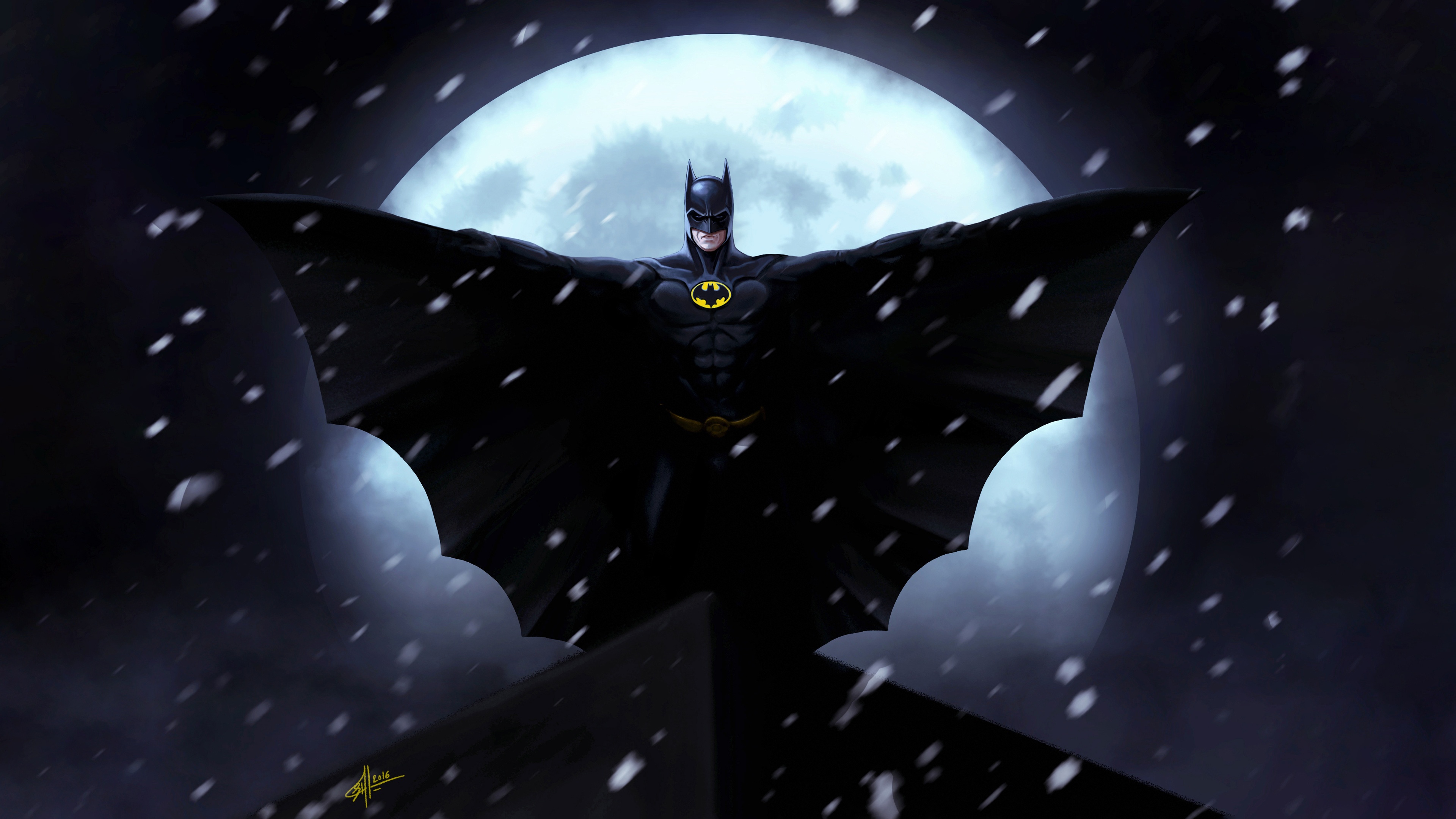 Batman in the snow with a full moon HD Wallpaper