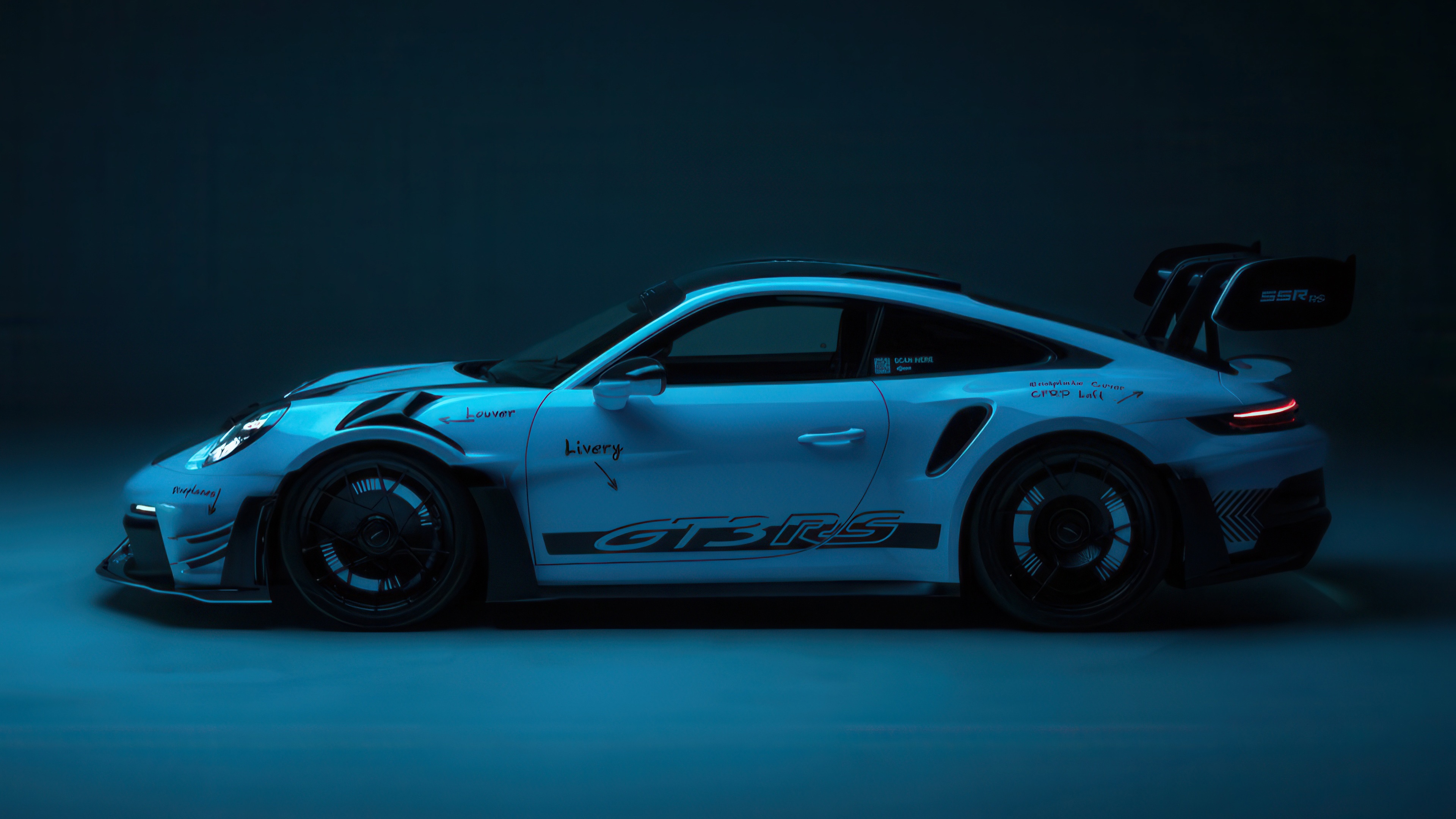 Porsche GT3 RS side profile with blue lighting HD Wallpaper