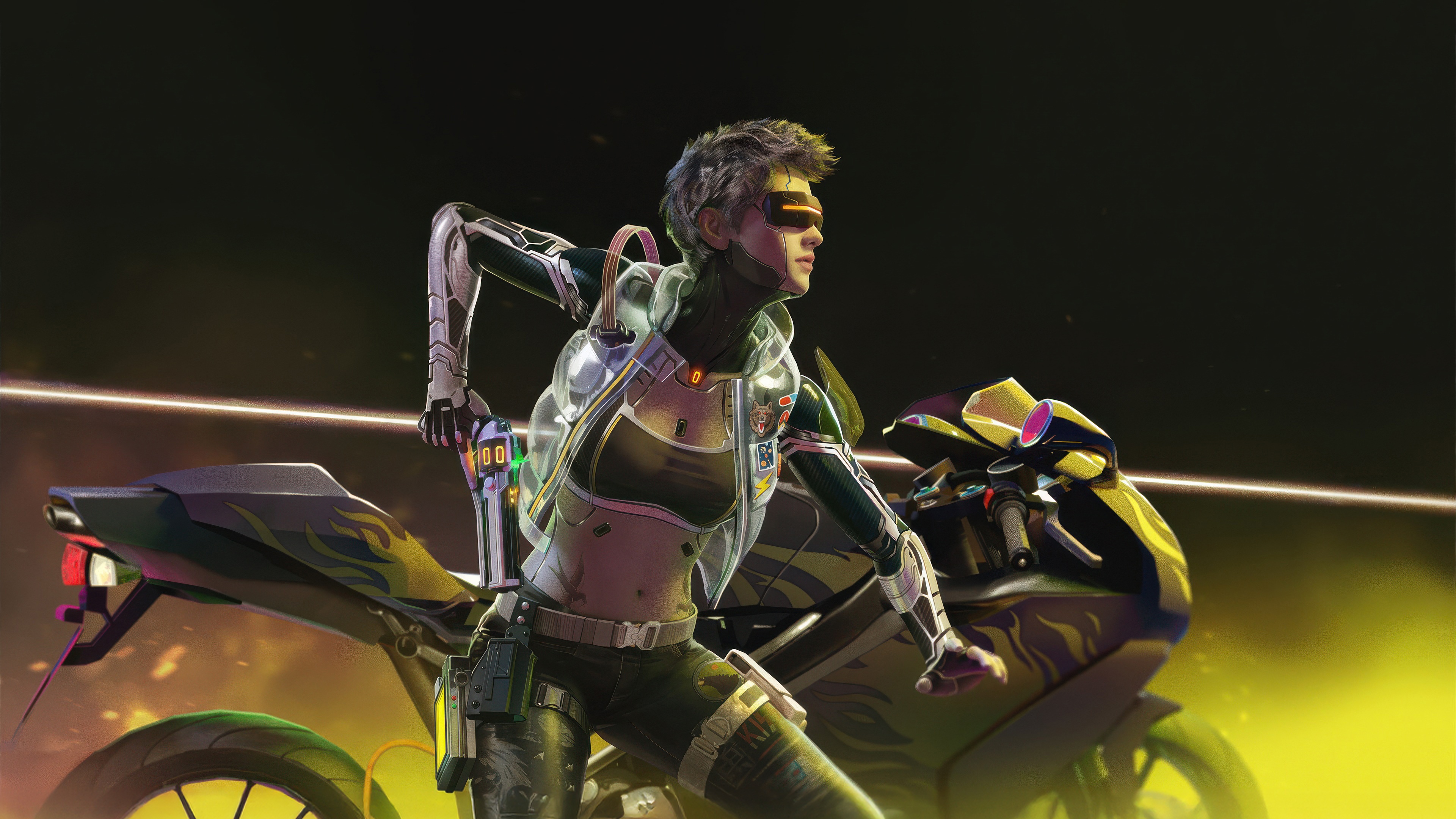 Cyberpunk girl on a motorcycle HD Wallpaper