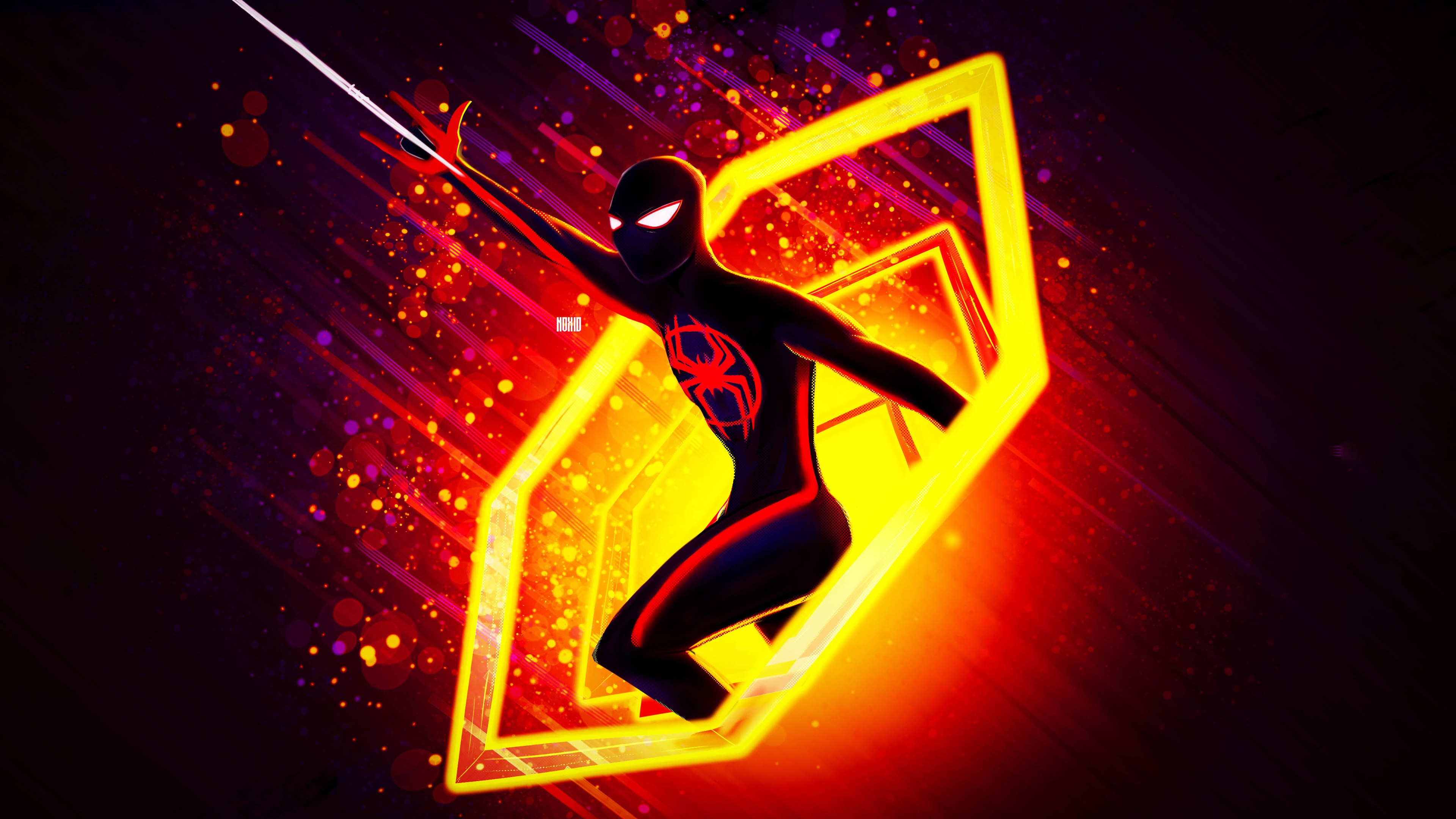 Miles Morales in a Neon Hexagon HD Wallpaper