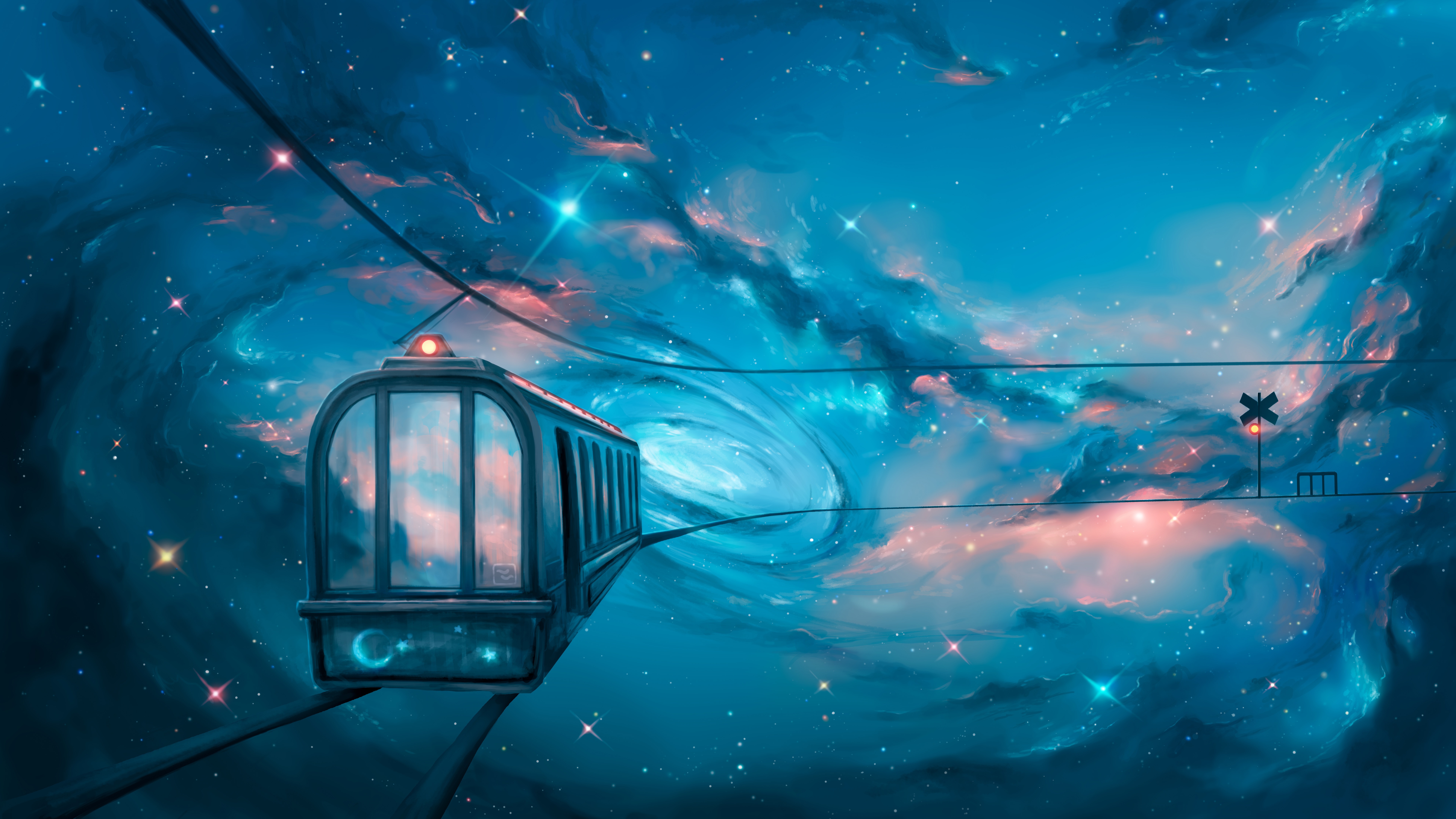 Train of Dreams in a Cosmic Nebula HD Wallpaper