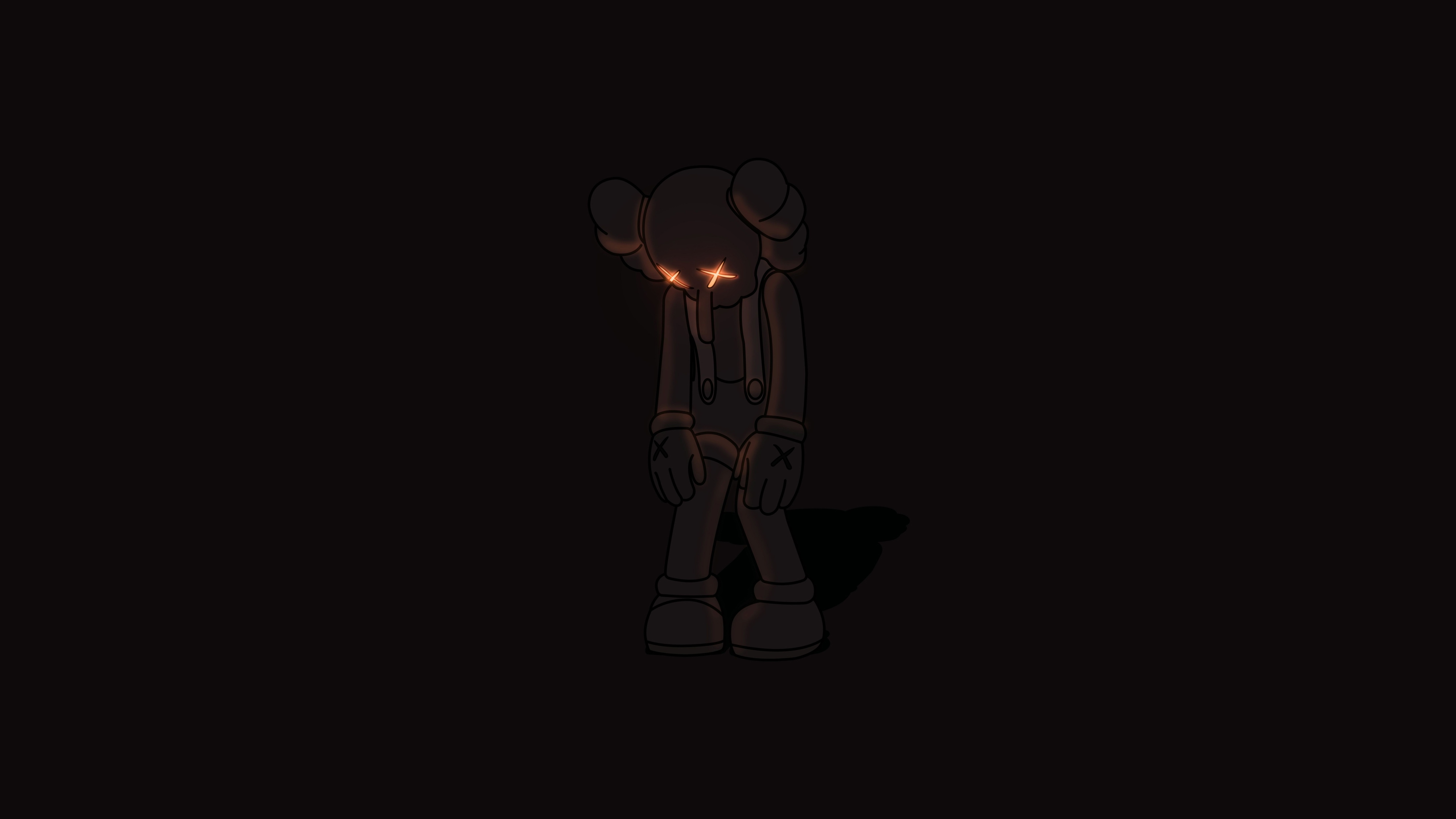 Sad Kaws character with glowing eyes HD Wallpaper