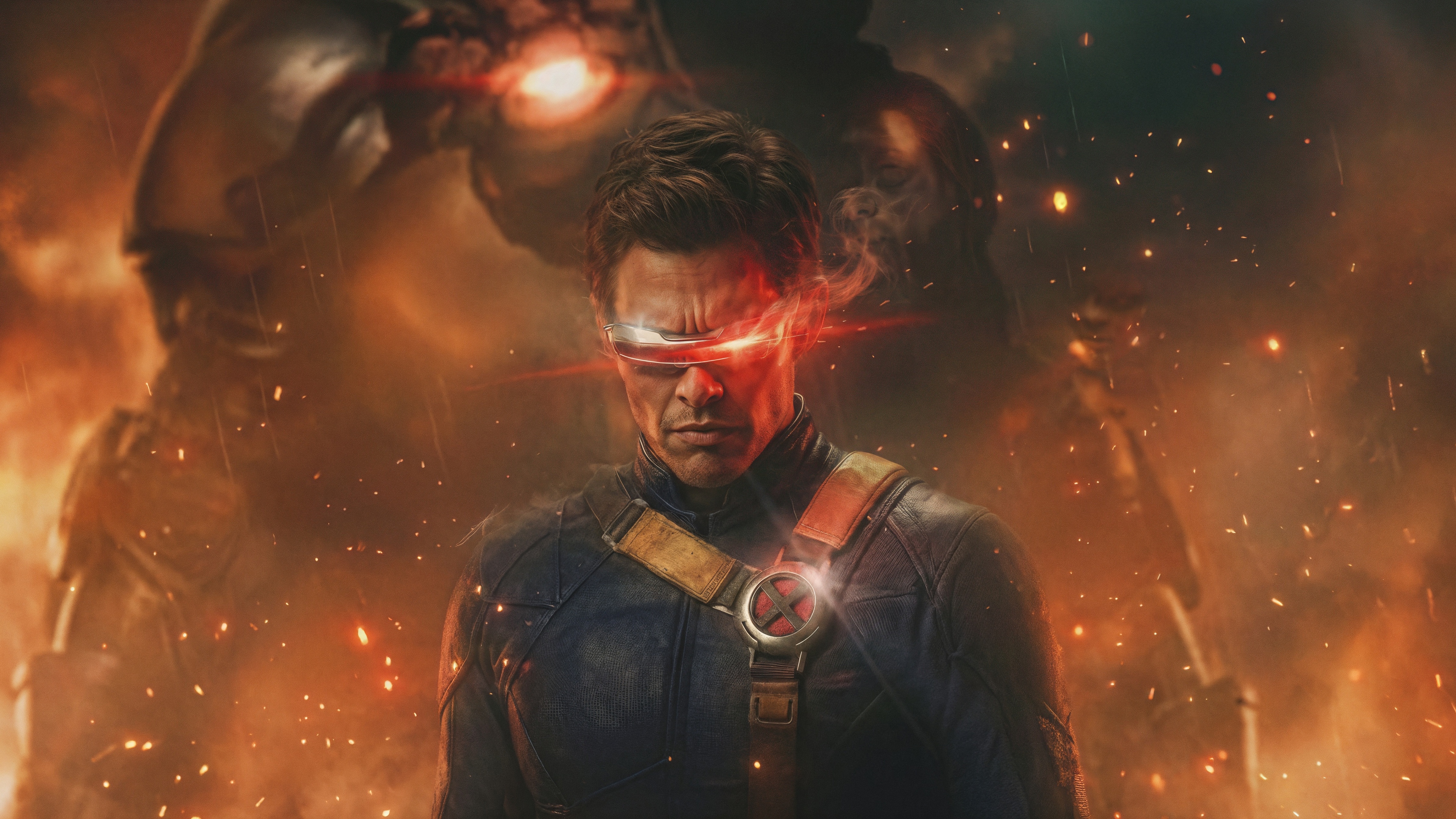 Cyclops in front of a large robot HD Wallpaper