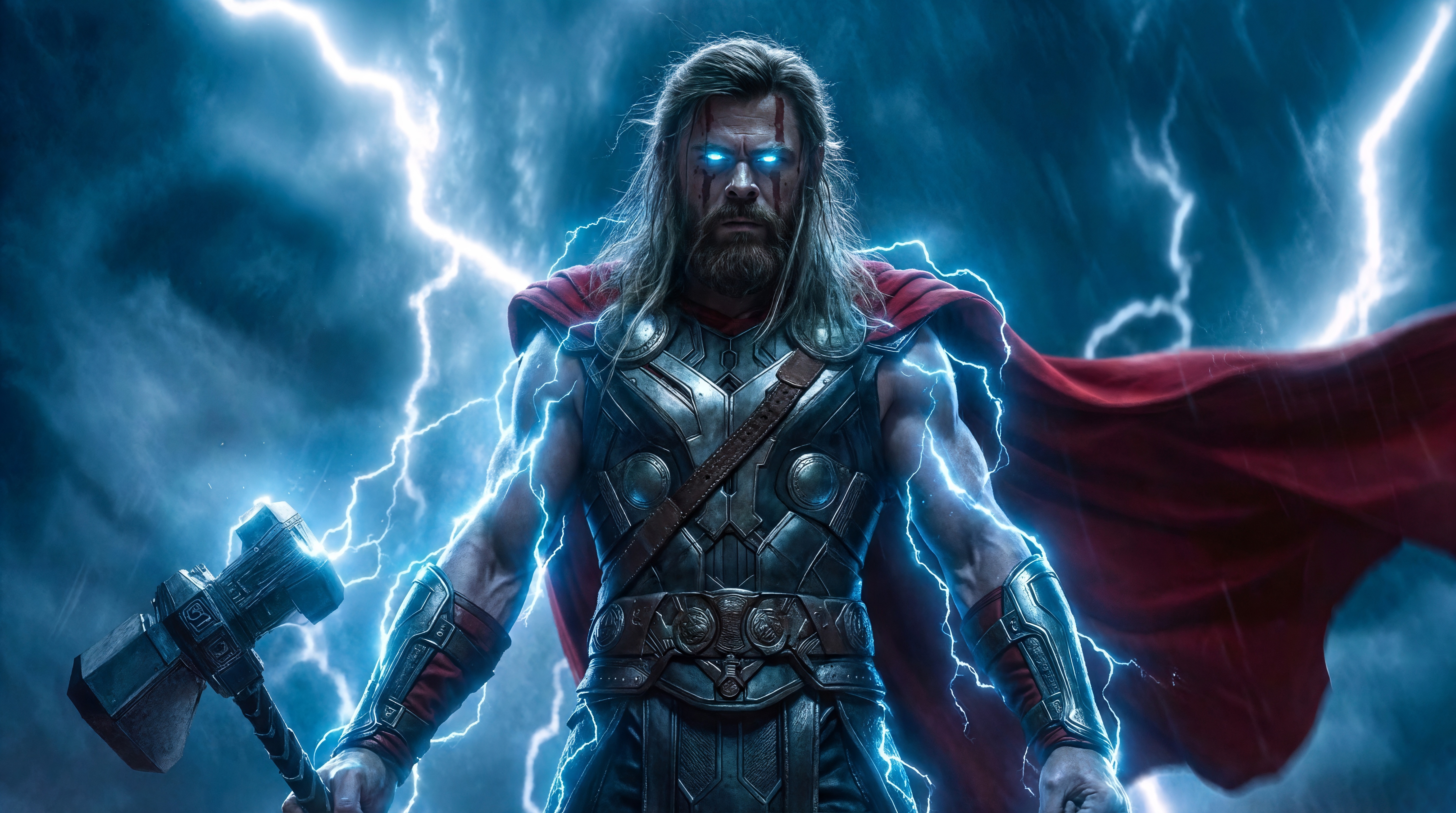 Thor with Lightning and Mjolnir HD Wallpaper