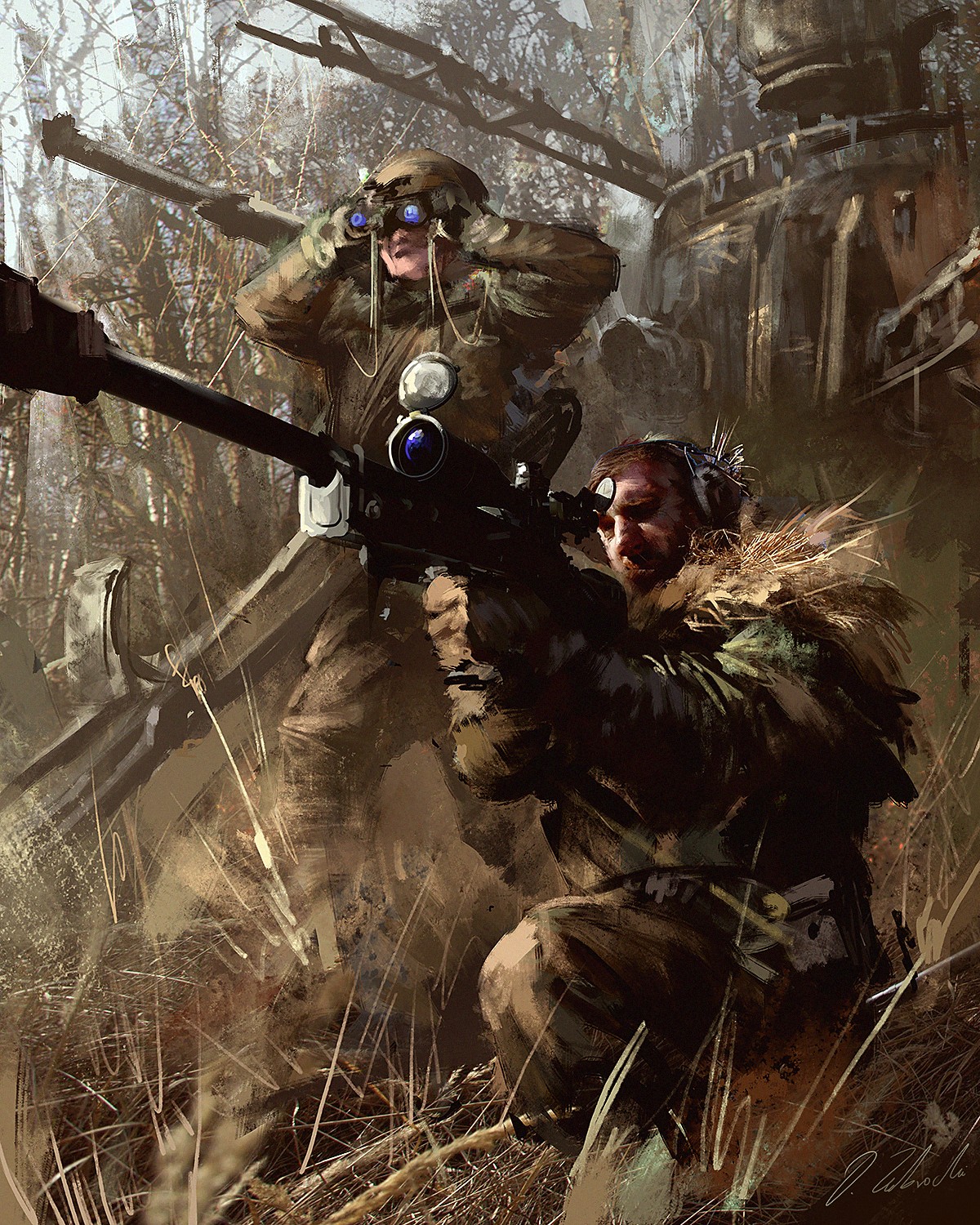 Artwork by Darek Zabrocki: Snipers in a Forest HD Wallpaper