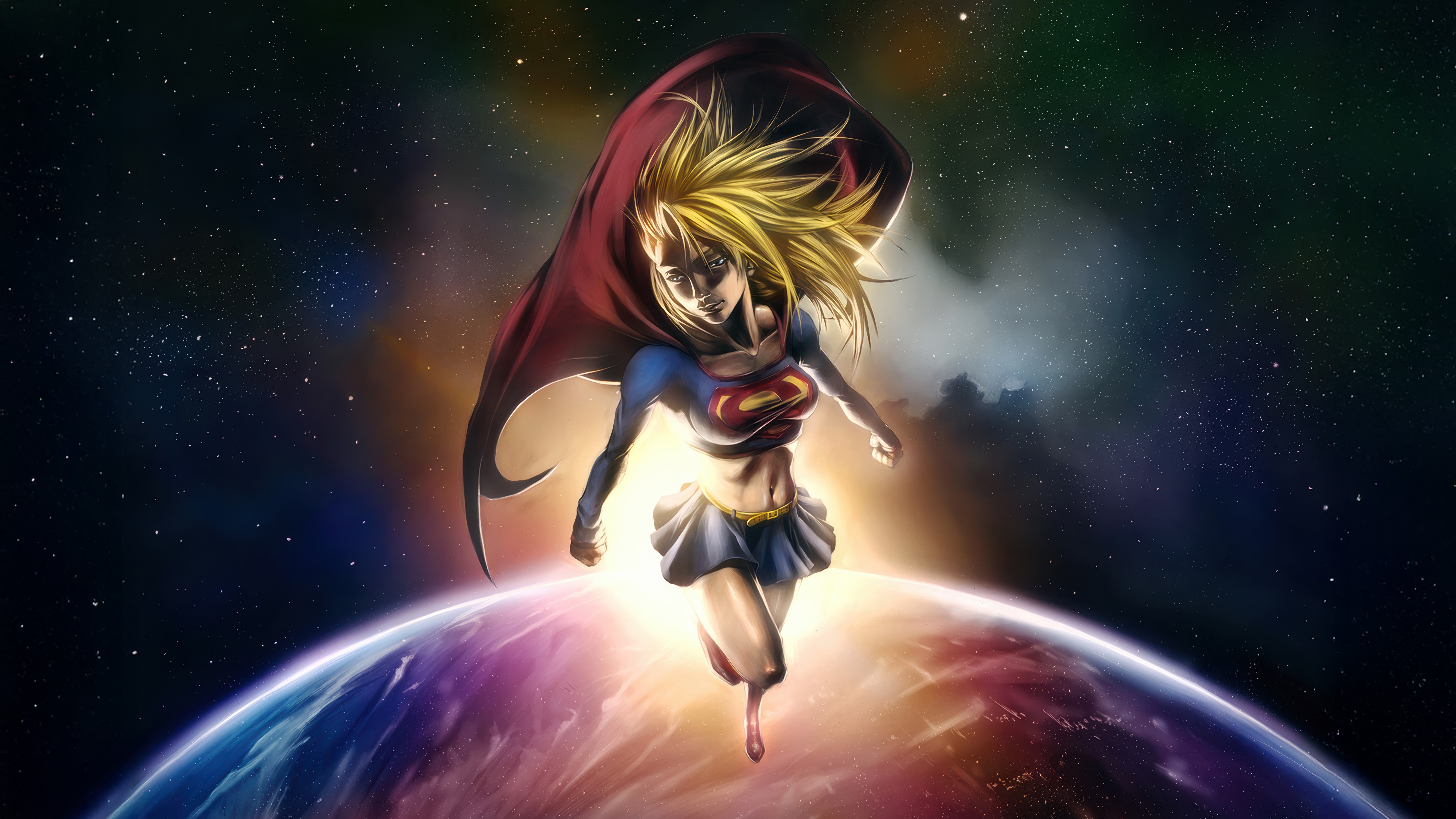 Supergirl Flying Above Earth in Space HD Wallpaper