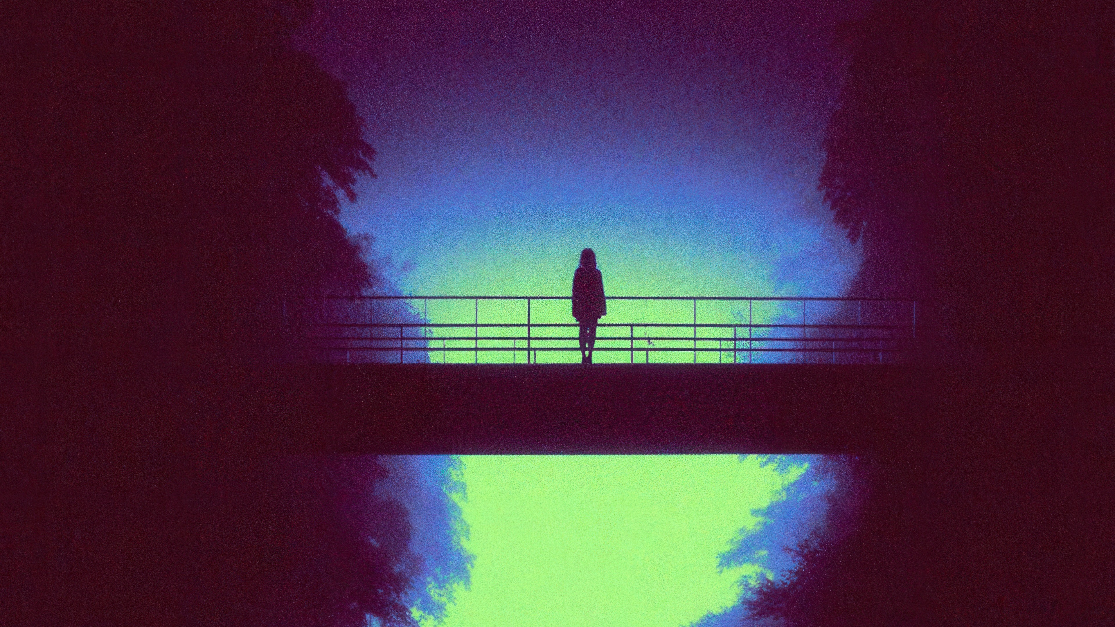 Girl on a bridge with glitch art effect HD Wallpaper