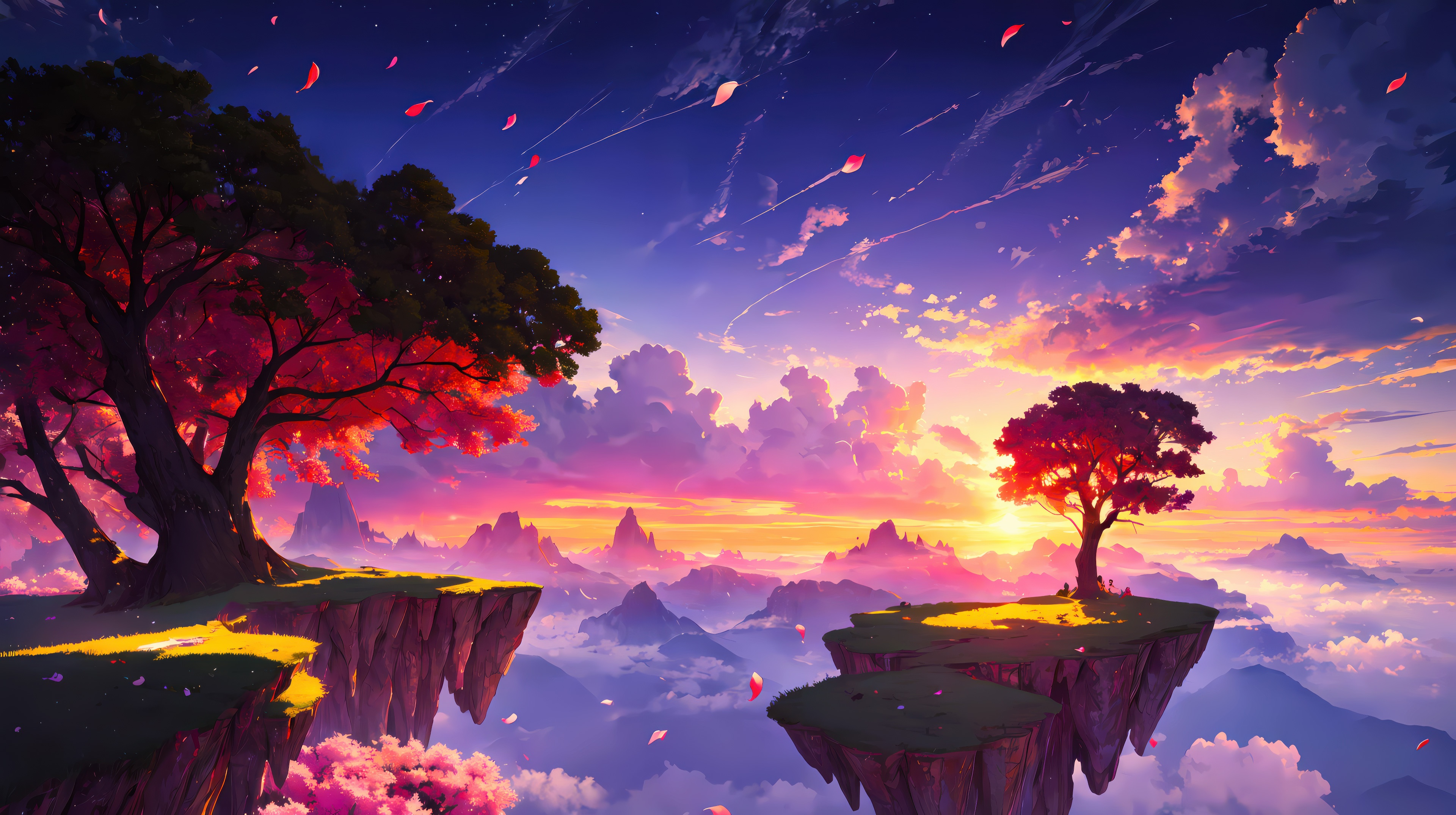 Fantasy Floating Islands Under Sunset Sky HD Wallpaper