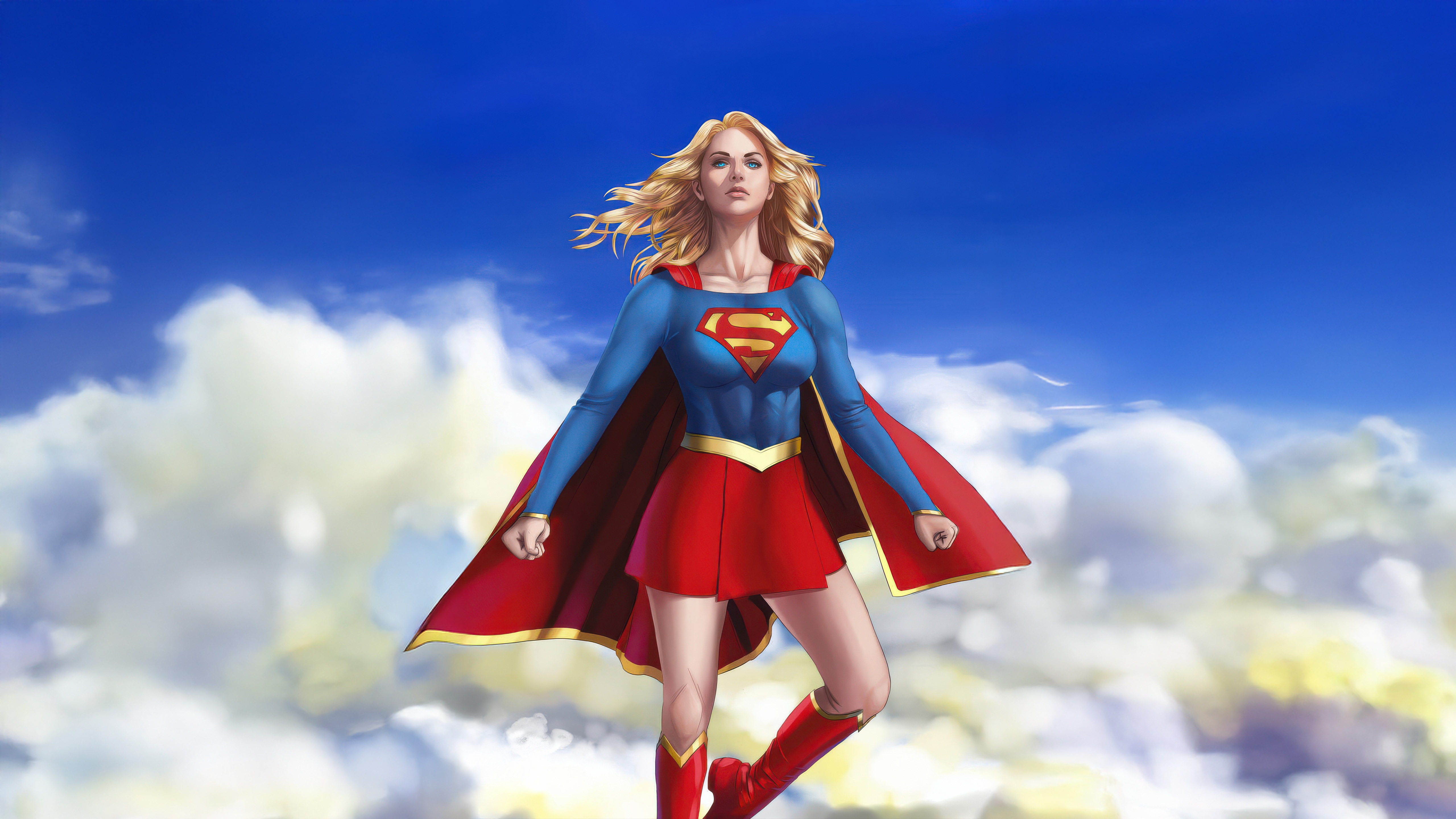 Supergirl flying through the clouds HD Wallpaper