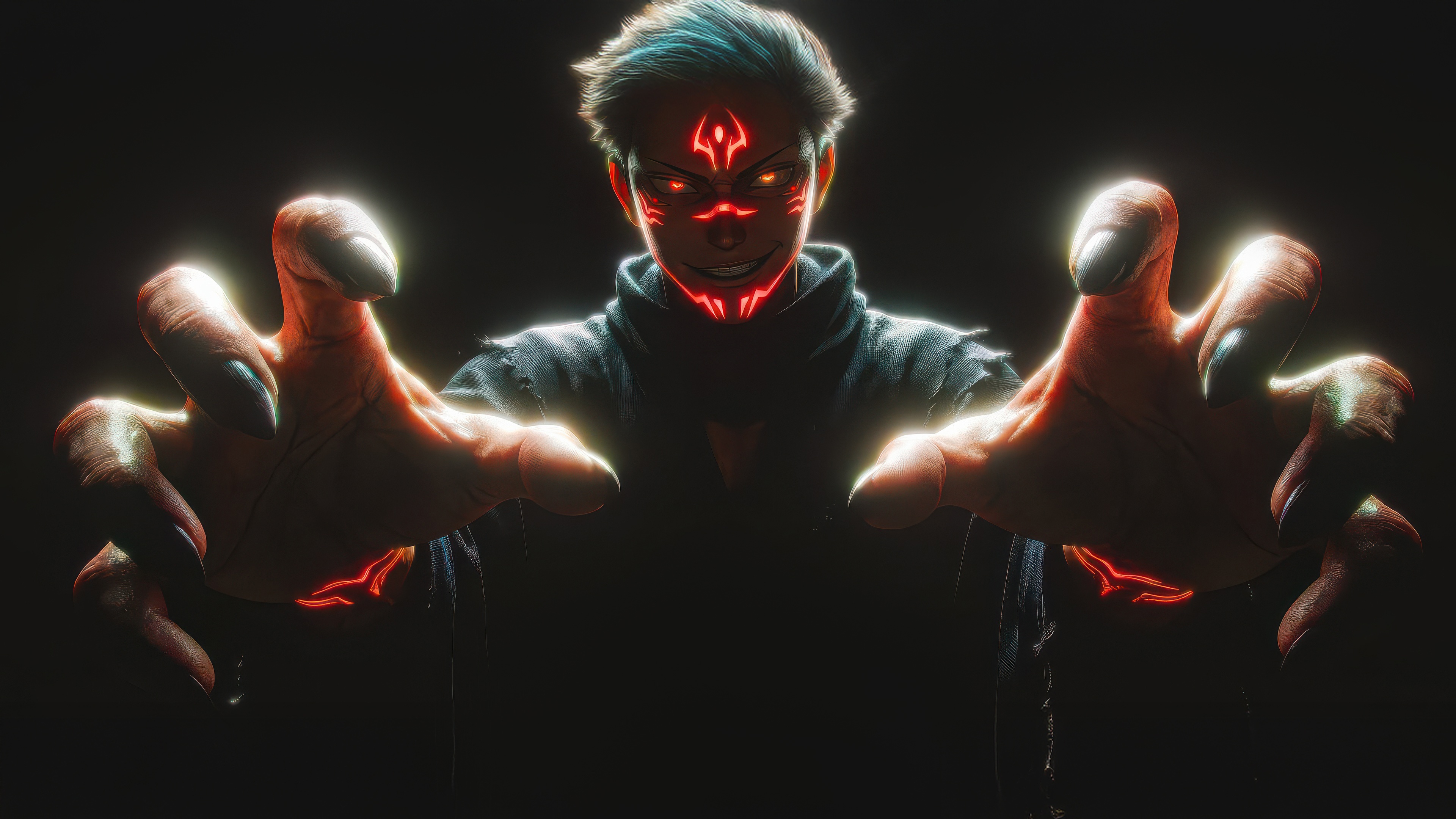 Ryomen Sukuna with glowing red markings HD Wallpaper
