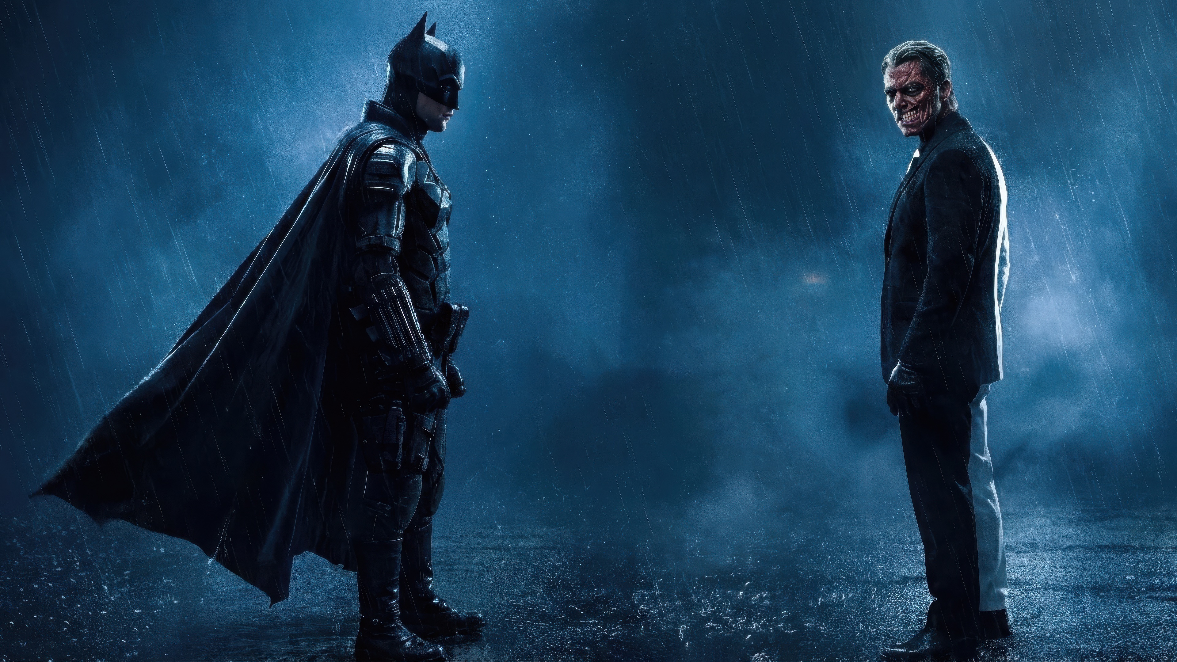 Batman and Two-Face in the Rain HD Wallpaper