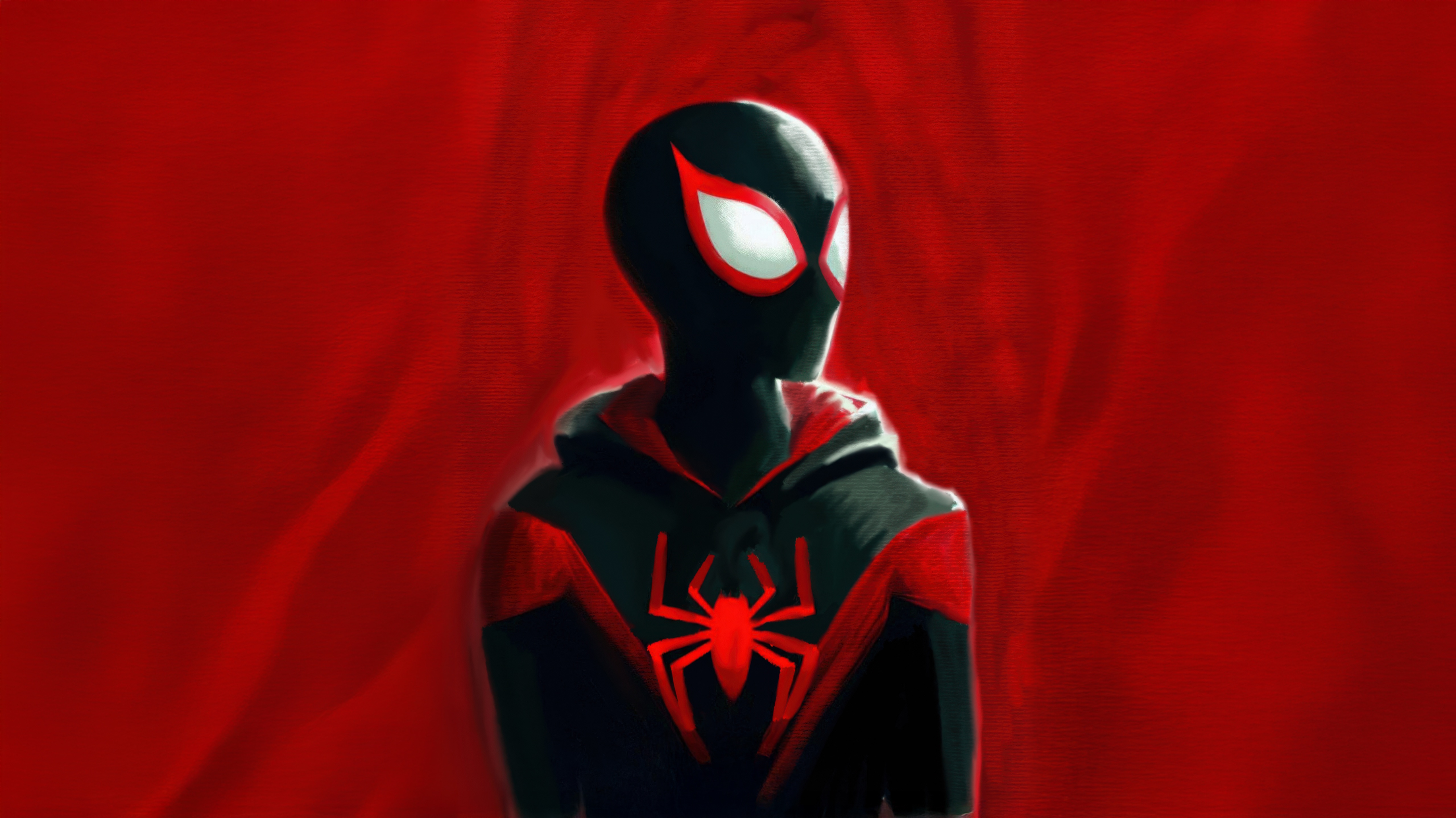 Miles Morales as Spider-Man in front of red background HD Wallpaper