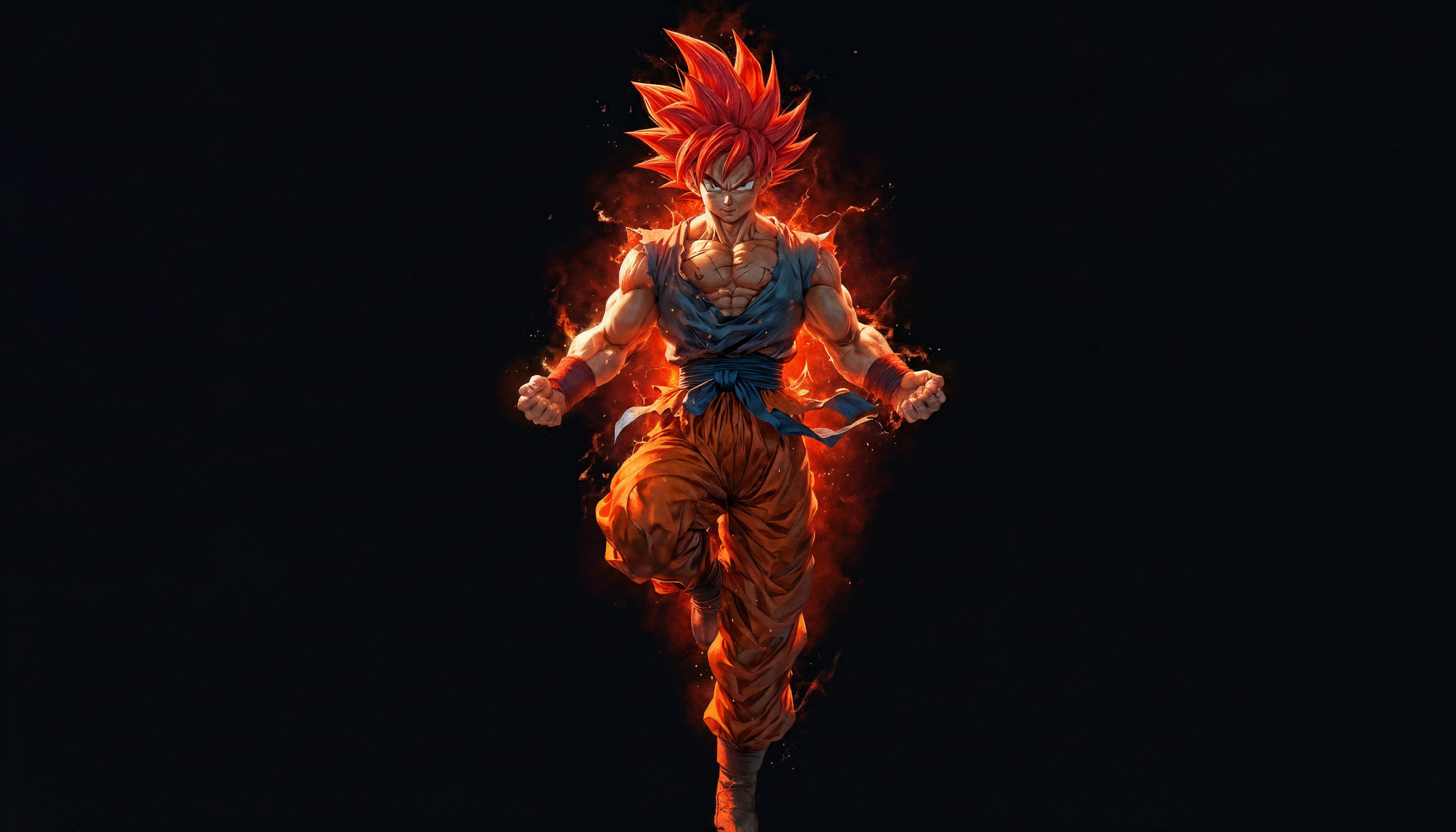 Goku in Super Saiyan God form with fiery aura HD Wallpaper