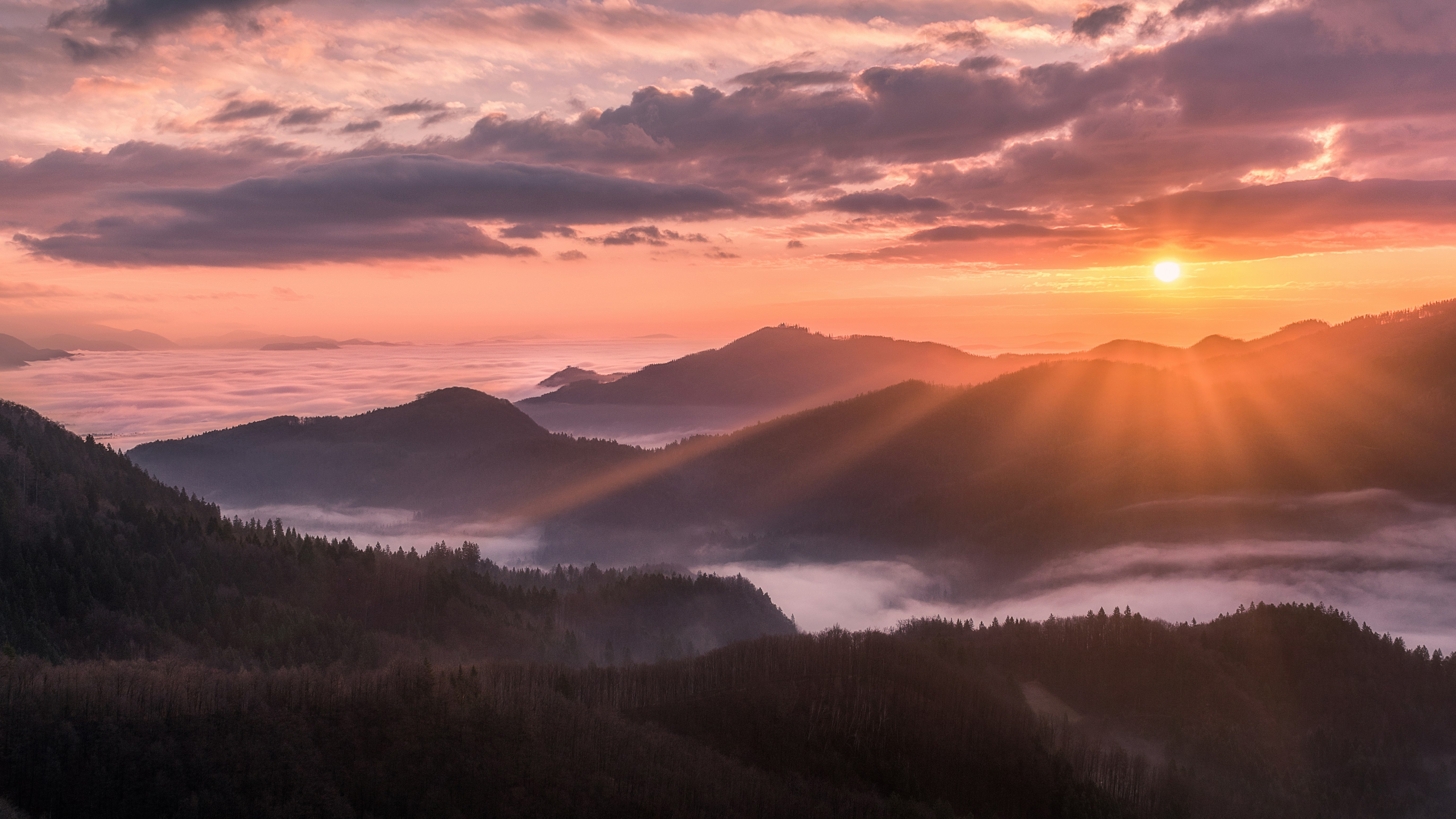 Colorful Sunrise Over Jamnik Village Mountains HD Wallpaper