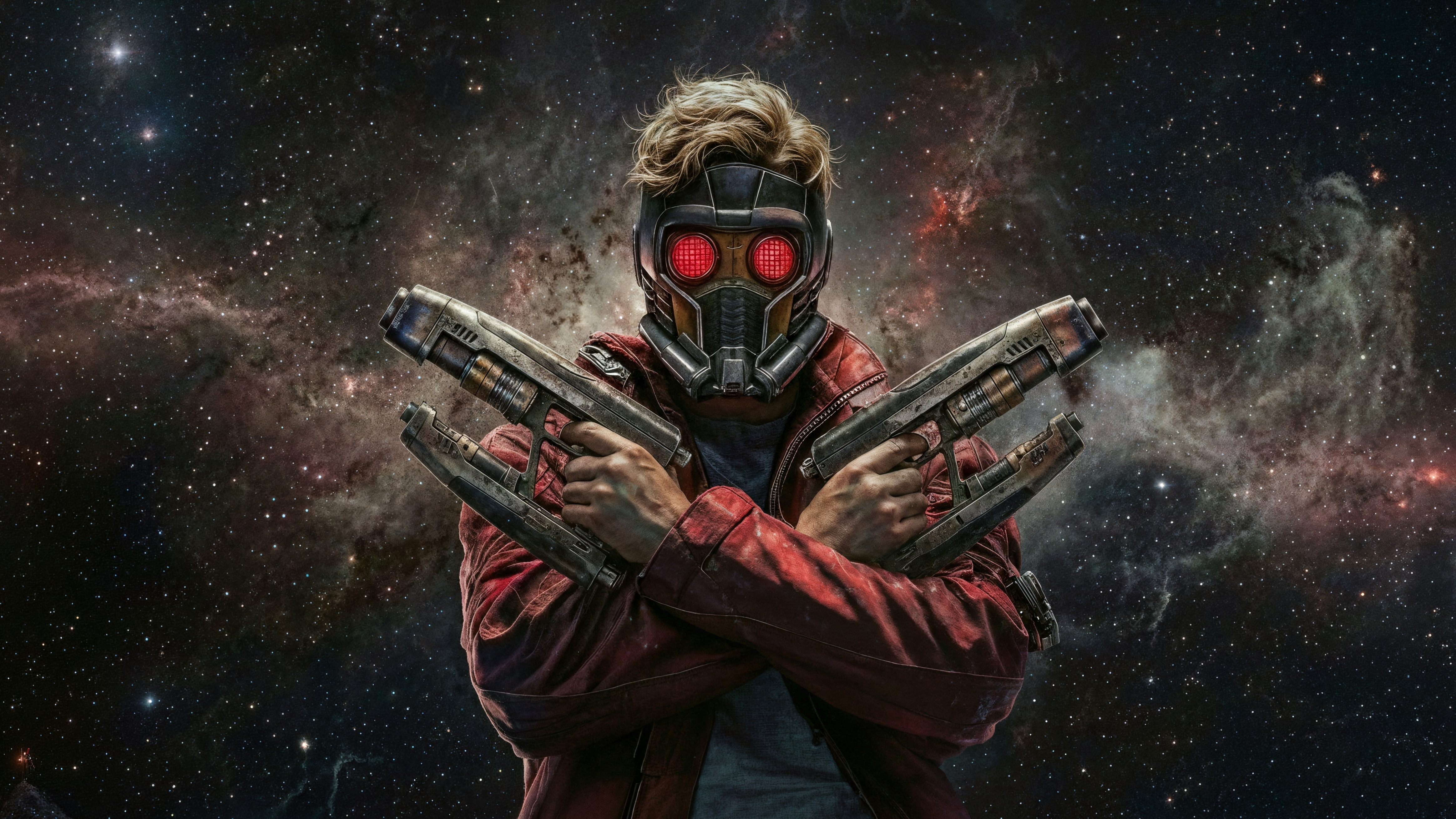 Star Lord holding two guns in space HD Wallpaper