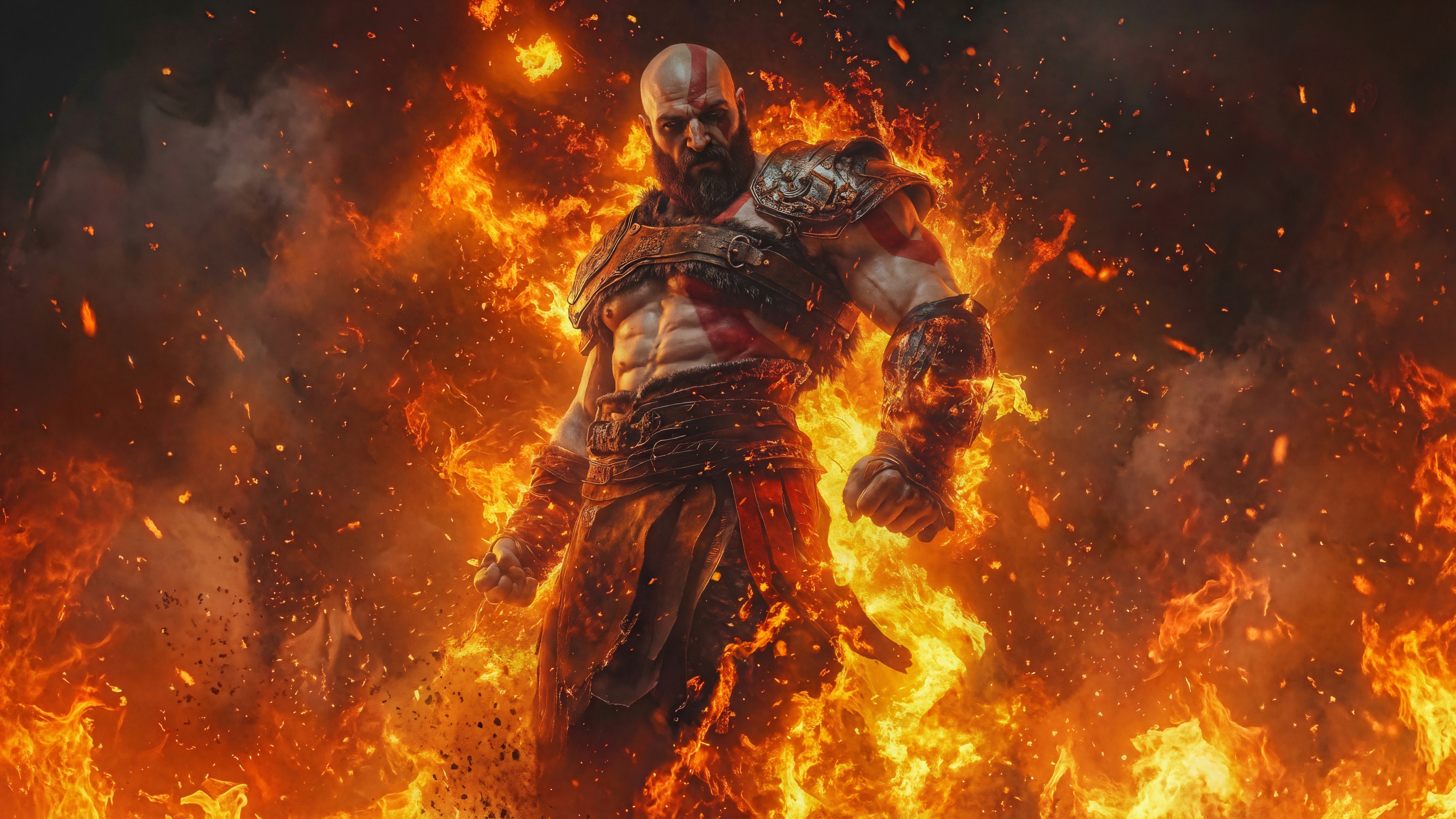 Kratos Surrounded by Flames HD Wallpaper