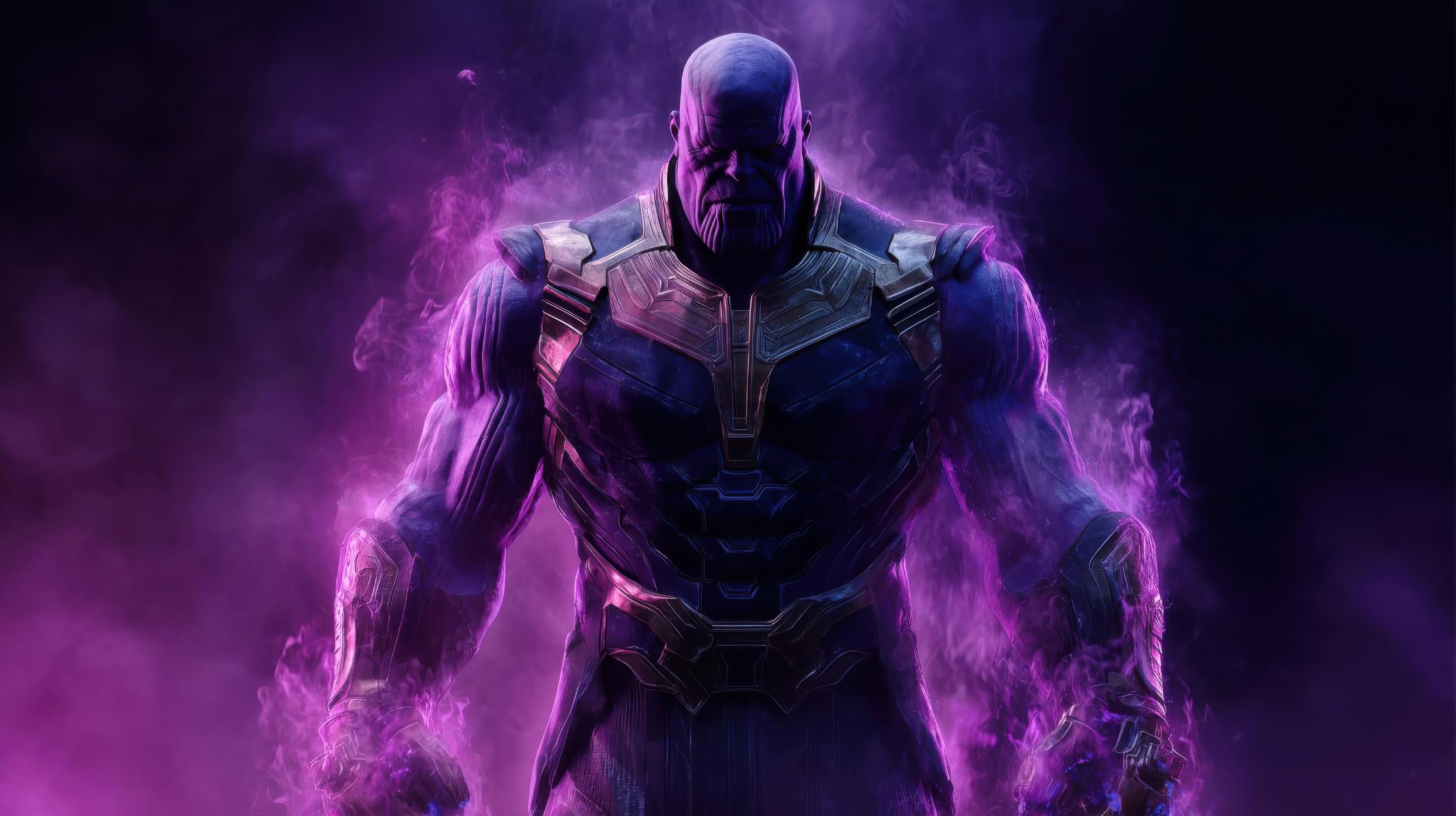 Thanos surrounded by purple smoke HD Wallpaper