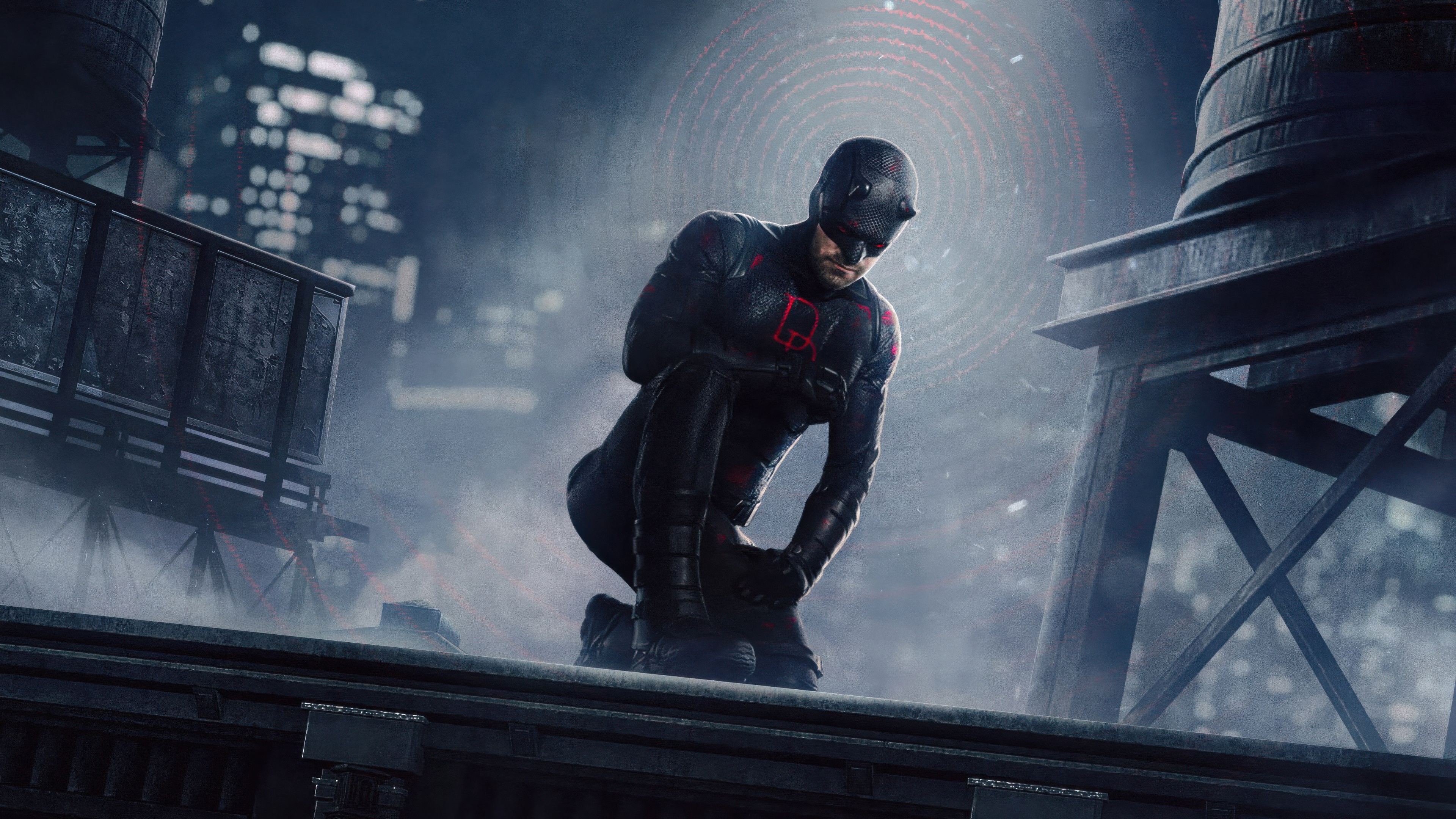 Daredevil on a Rooftop at Night HD Wallpaper