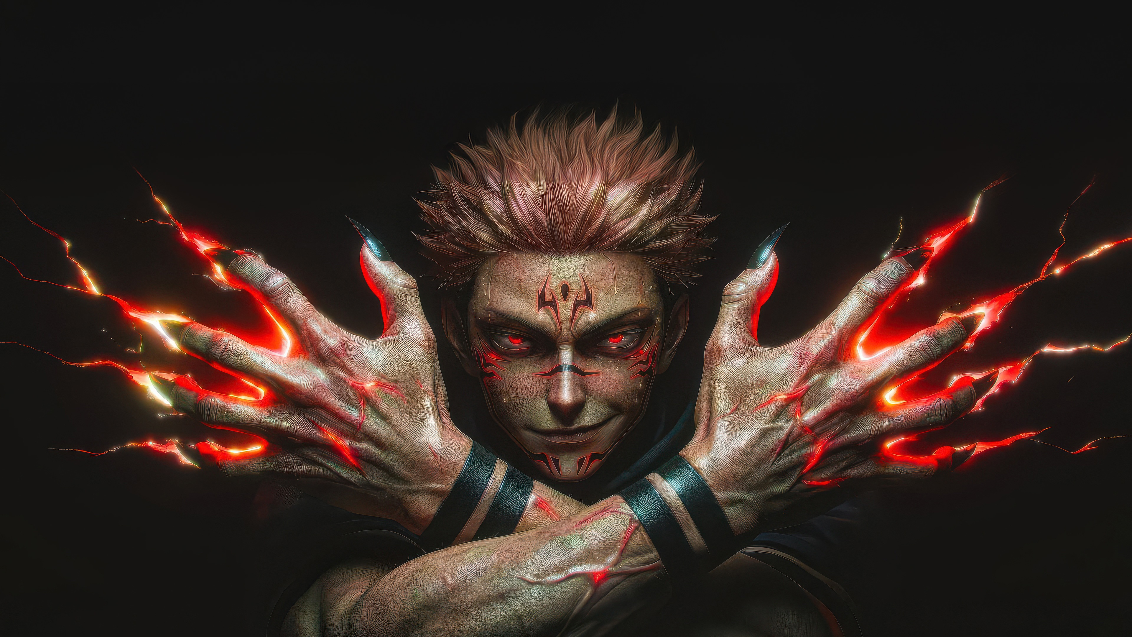 Ryomen Sukuna with glowing hands HD Wallpaper