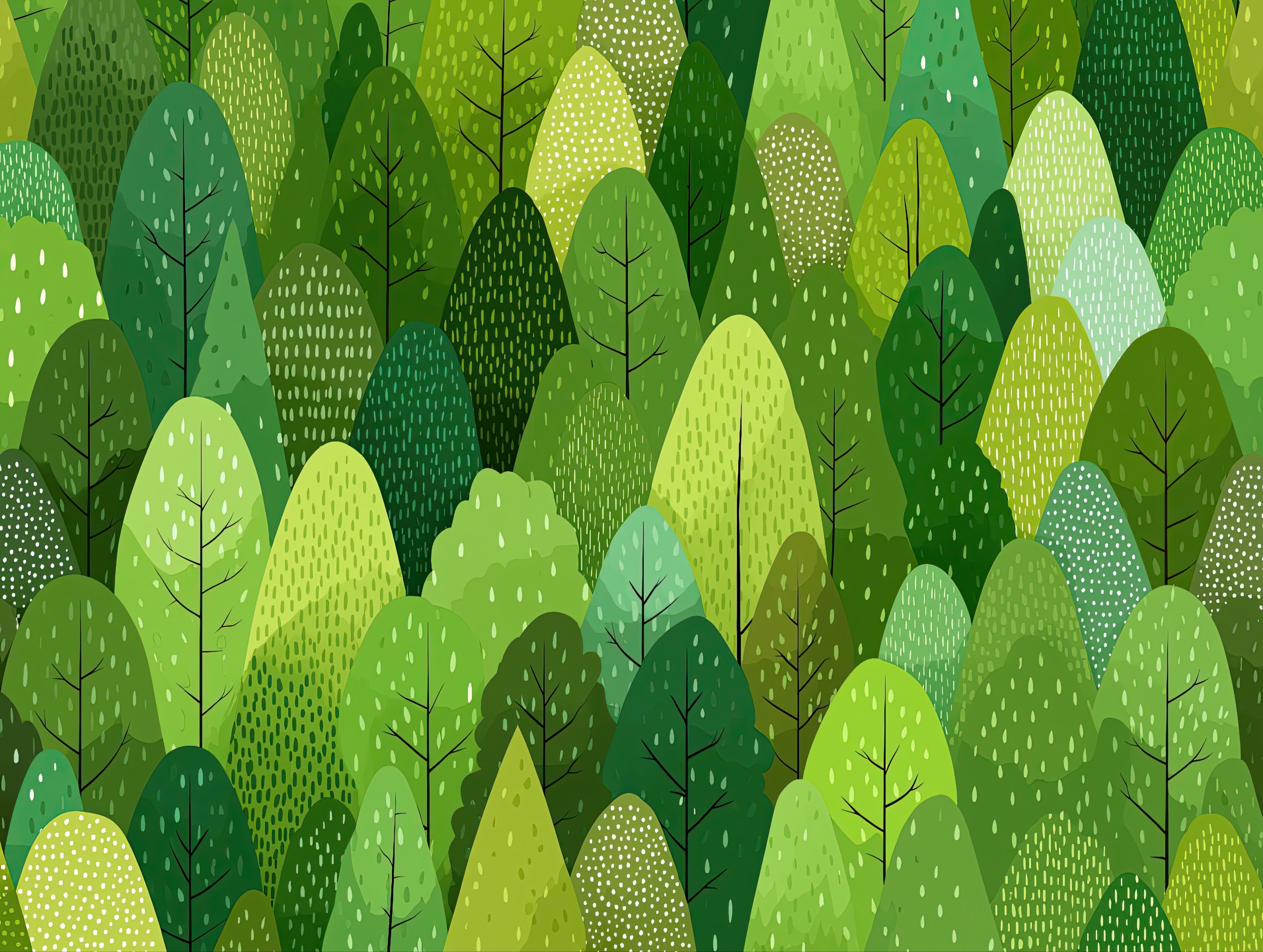 Abstract green forest pattern with stylized trees HD Wallpaper