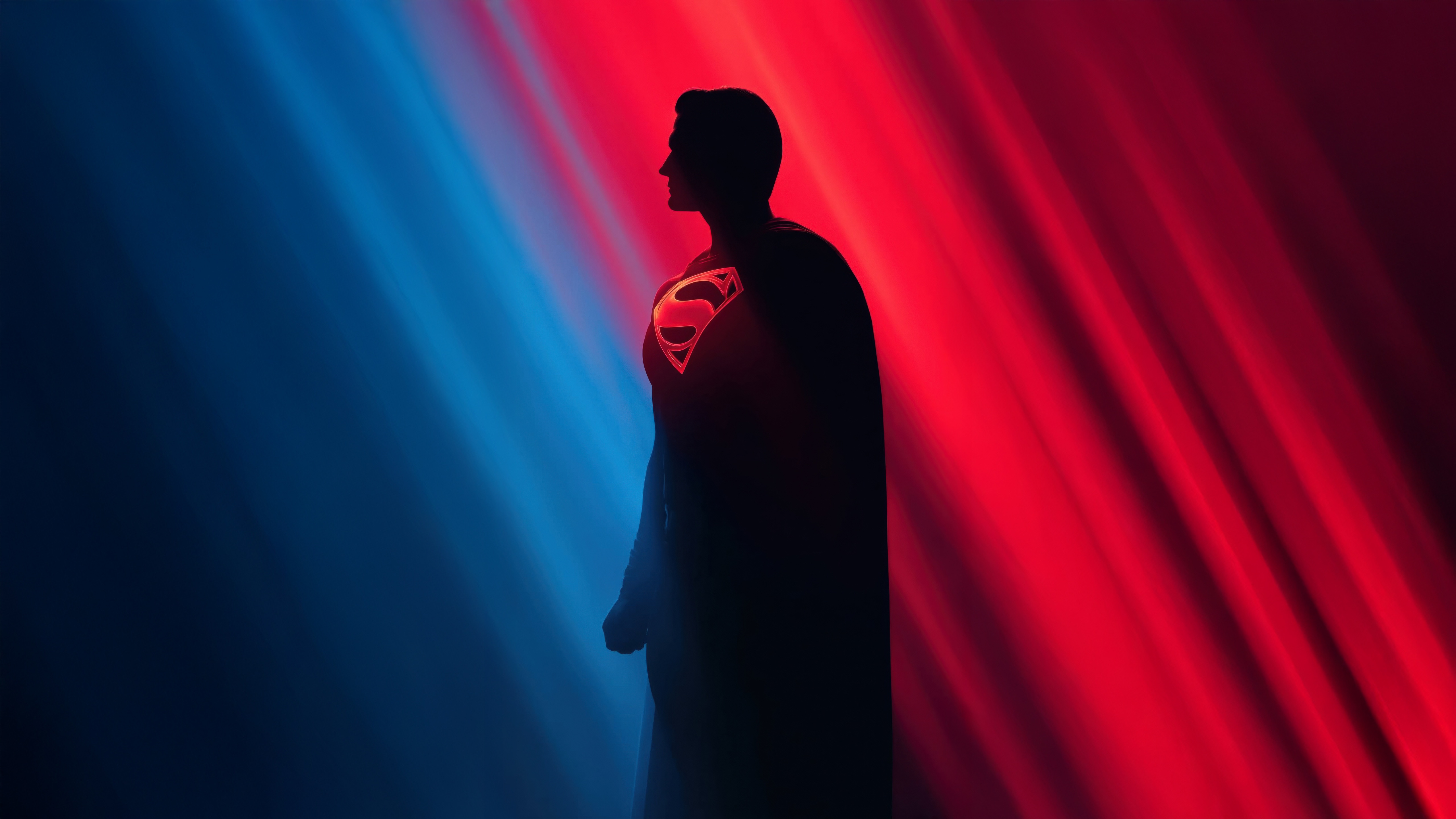 Superman Silhouette with Red and Blue Lighting HD Wallpaper