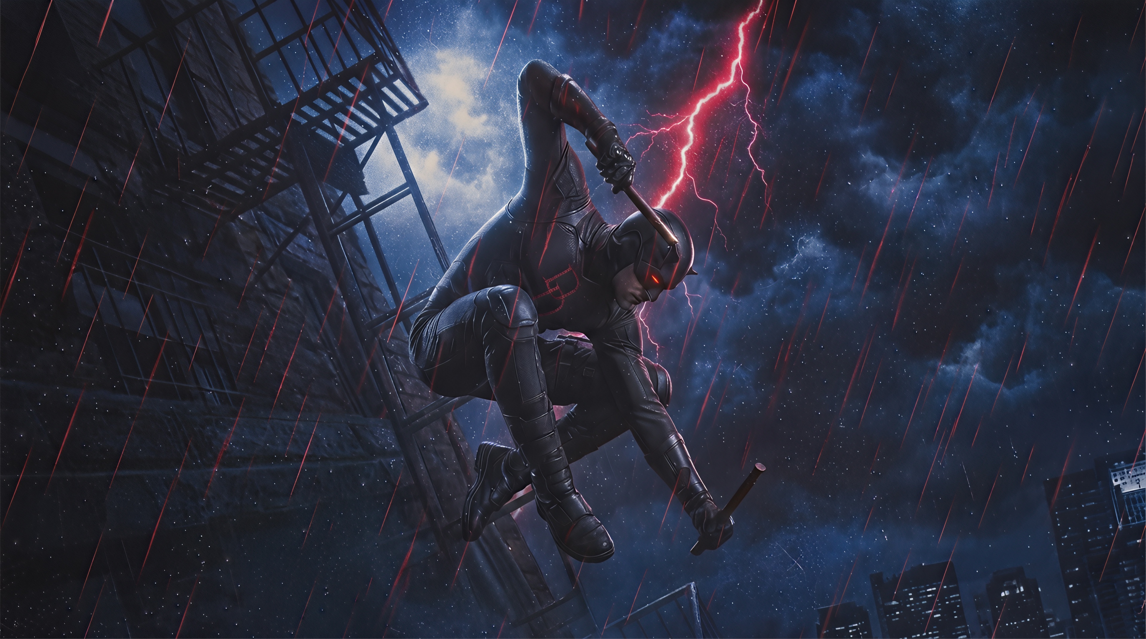 Daredevil in a stormy city HD Wallpaper
