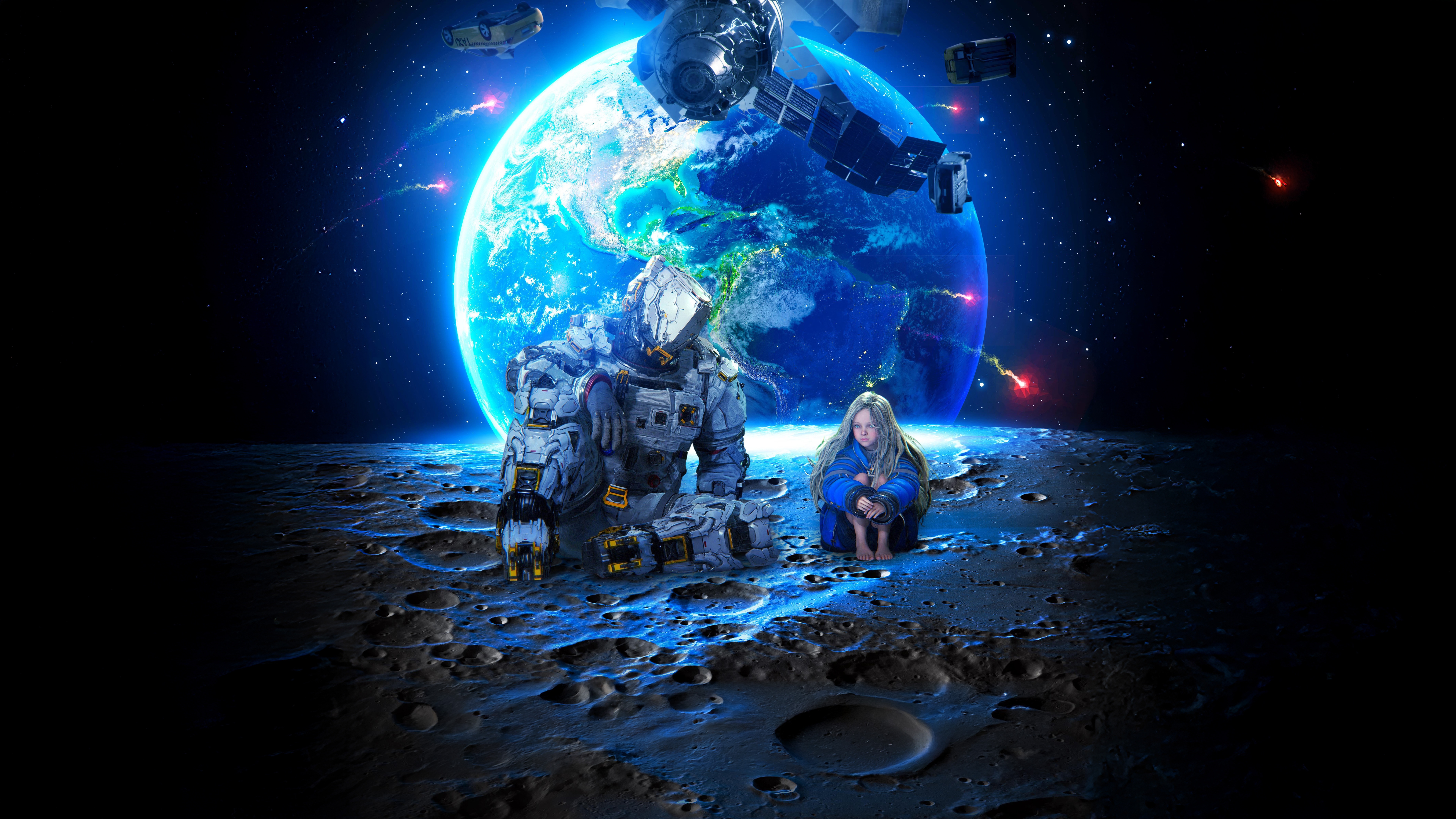 Pragmata 2026: Astronaut and girl on the moon HD Wallpaper