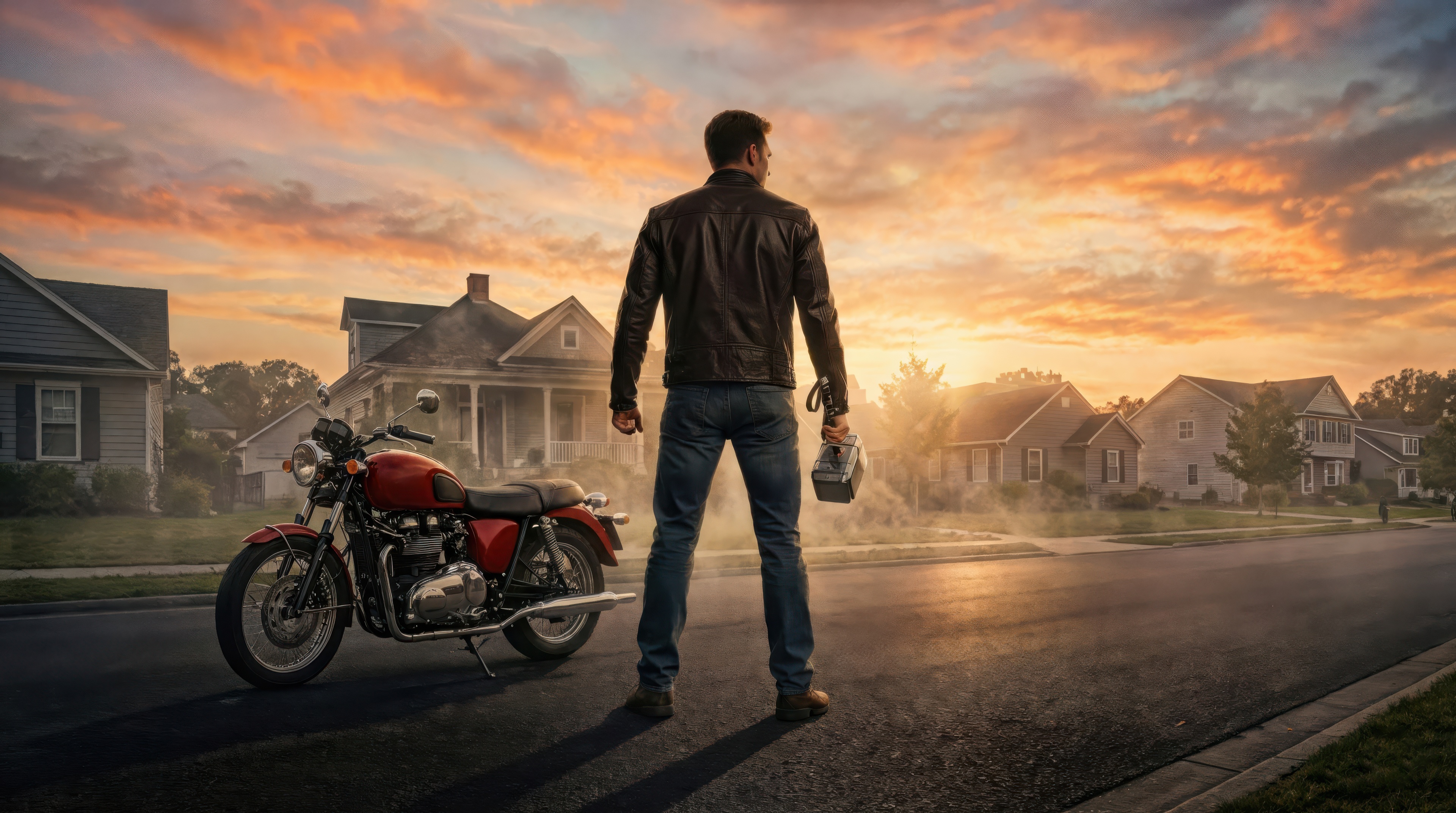 Steve Rogers and Motorcycle at Sunset HD Wallpaper