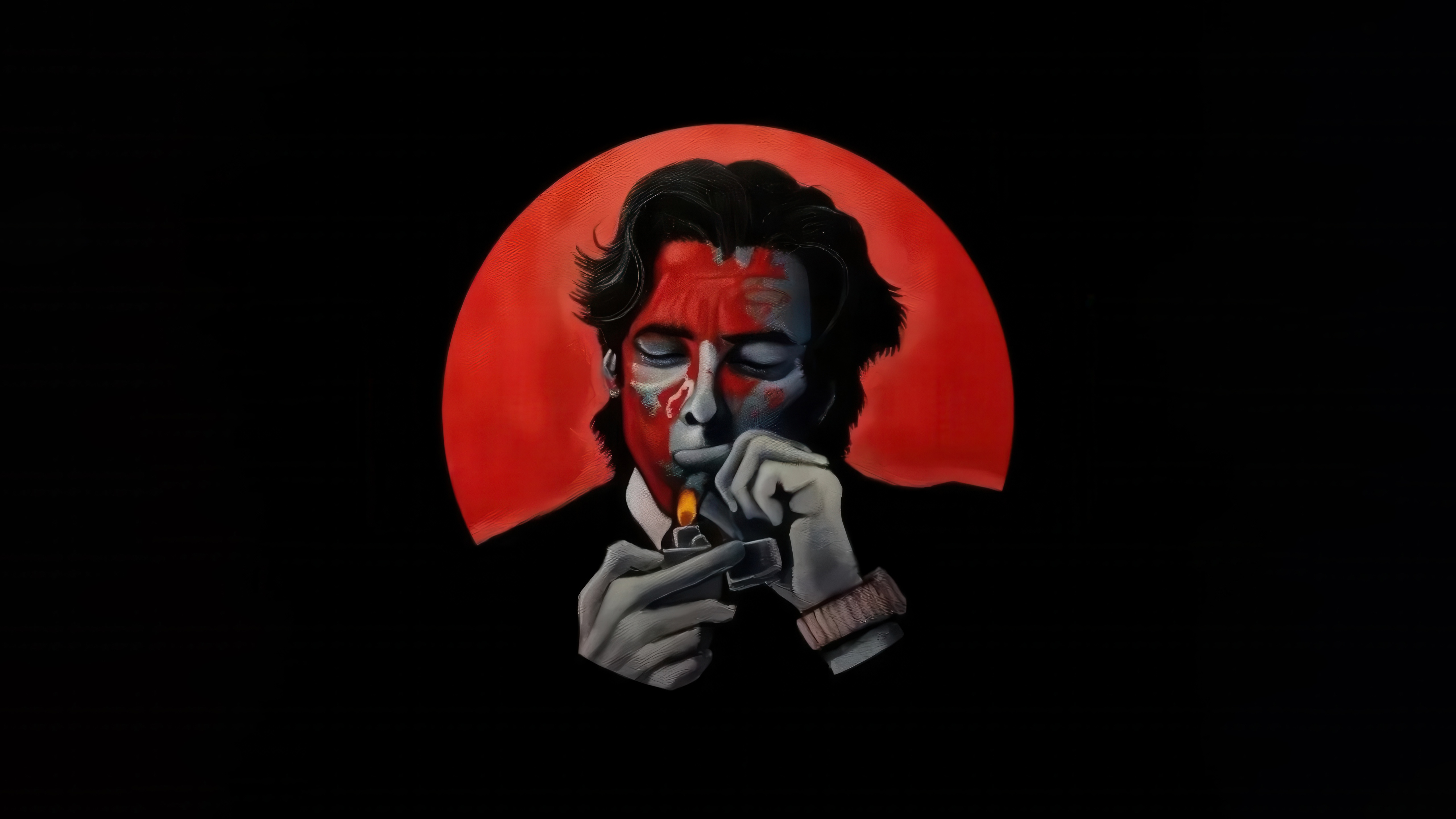 Christian Bale as American Psycho lighting a cigarette HD Wallpaper