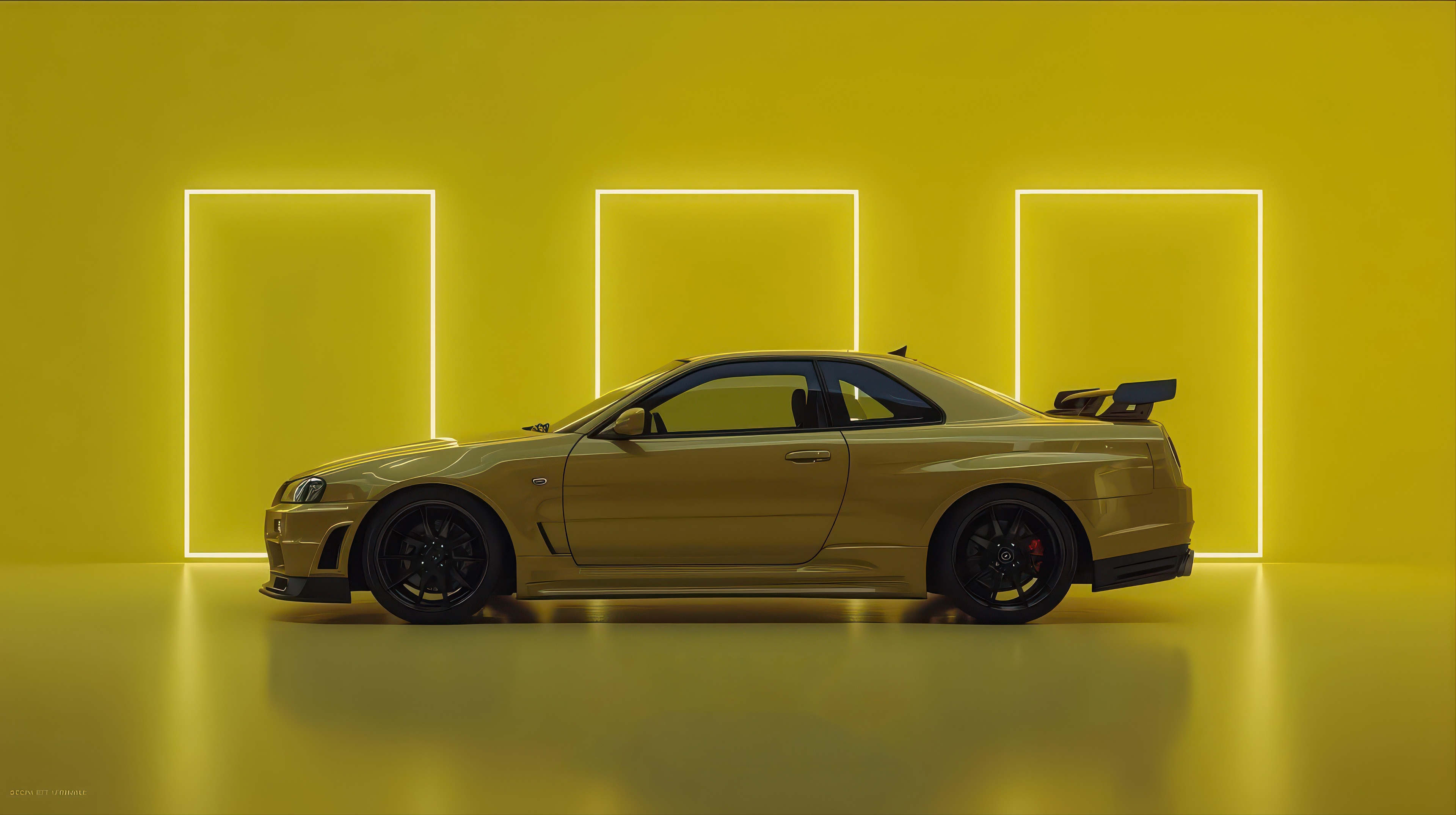 Yellow Nissan Skyline R34 GT-R HD Wallpaper