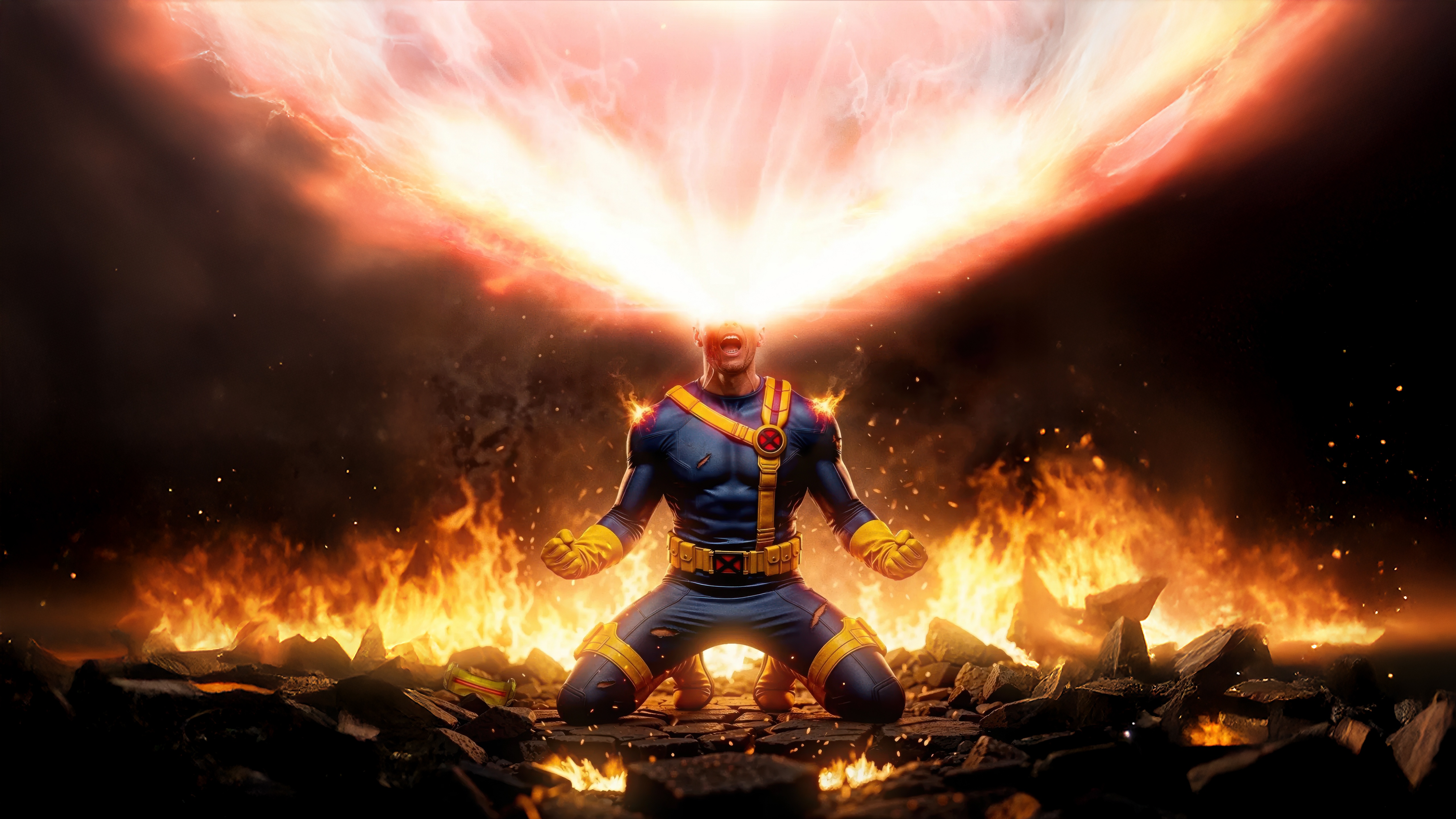 Cyclops Unleashes Optic Blast Amidst Fire HD Wallpaper