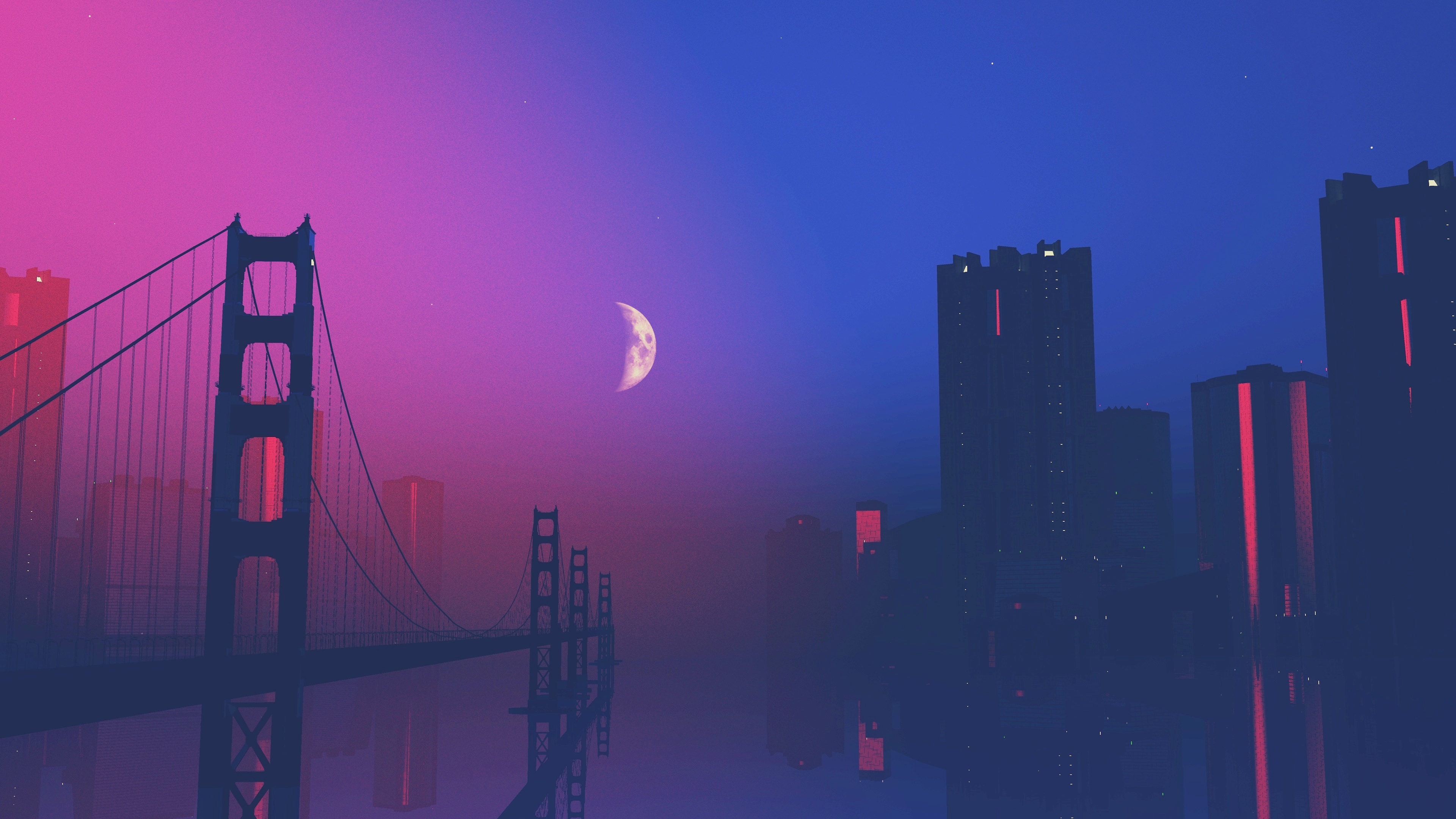 Twilight Metropolis with Golden Gate Bridge and City Skyline HD Wallpaper
