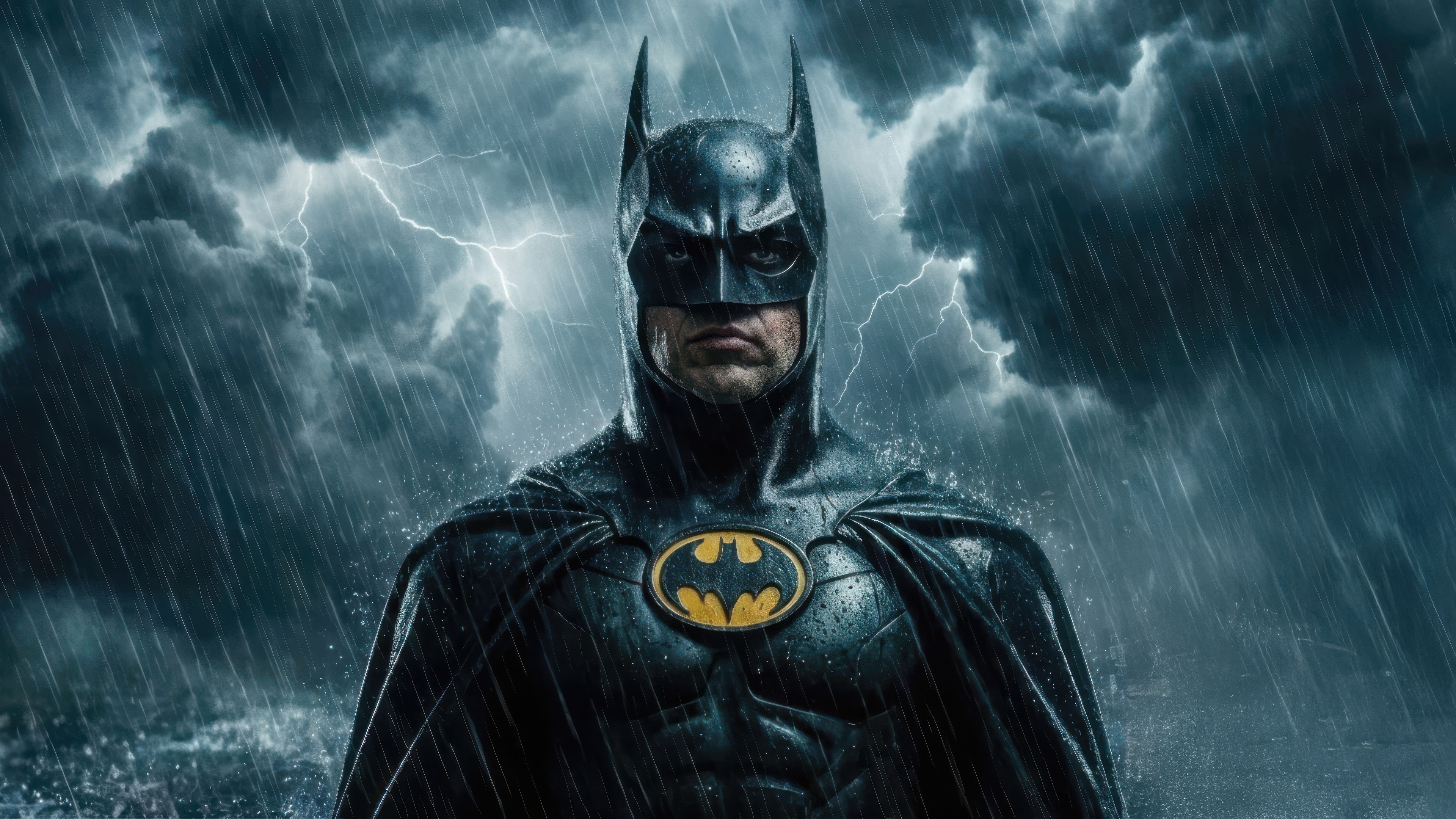 Batman in the Rain with Lightning HD Wallpaper