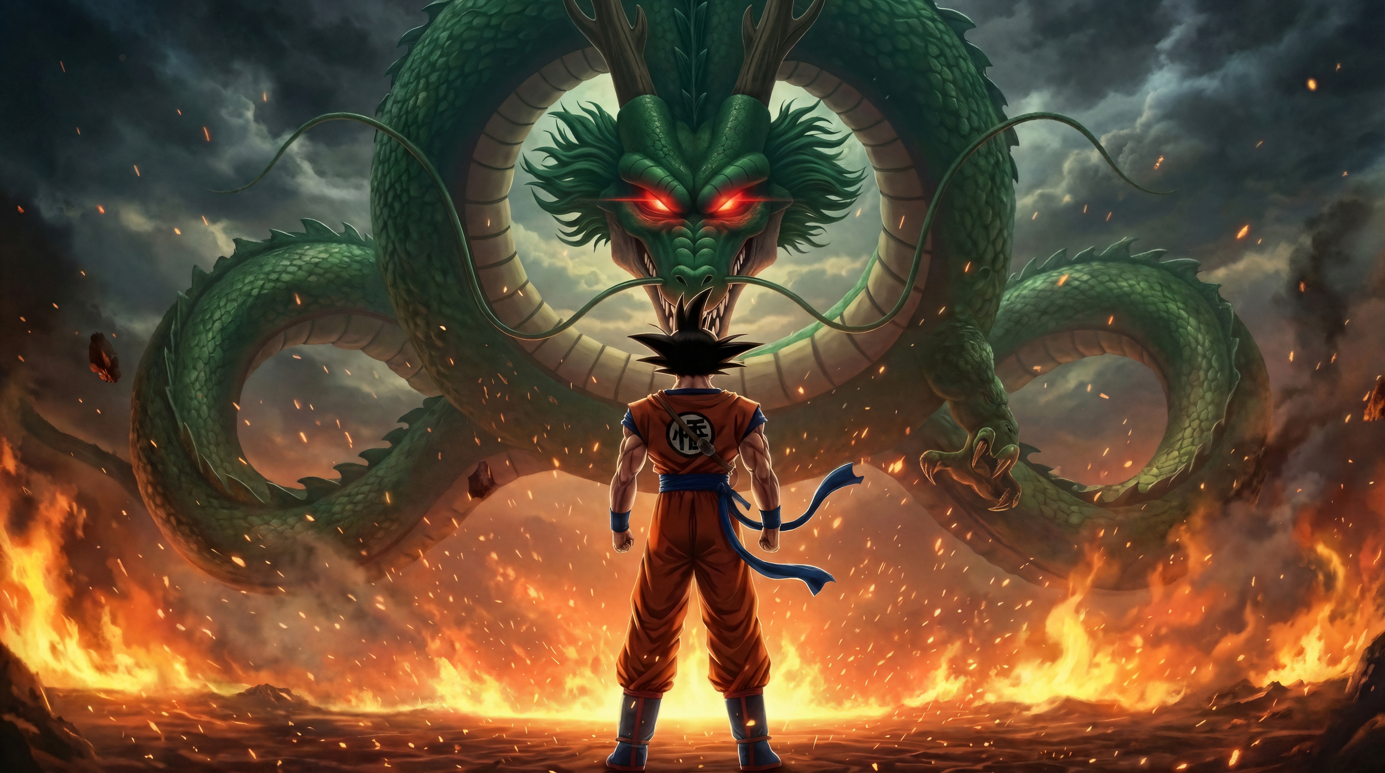 Goku Confronts Shenron, the Dragon God HD Wallpaper