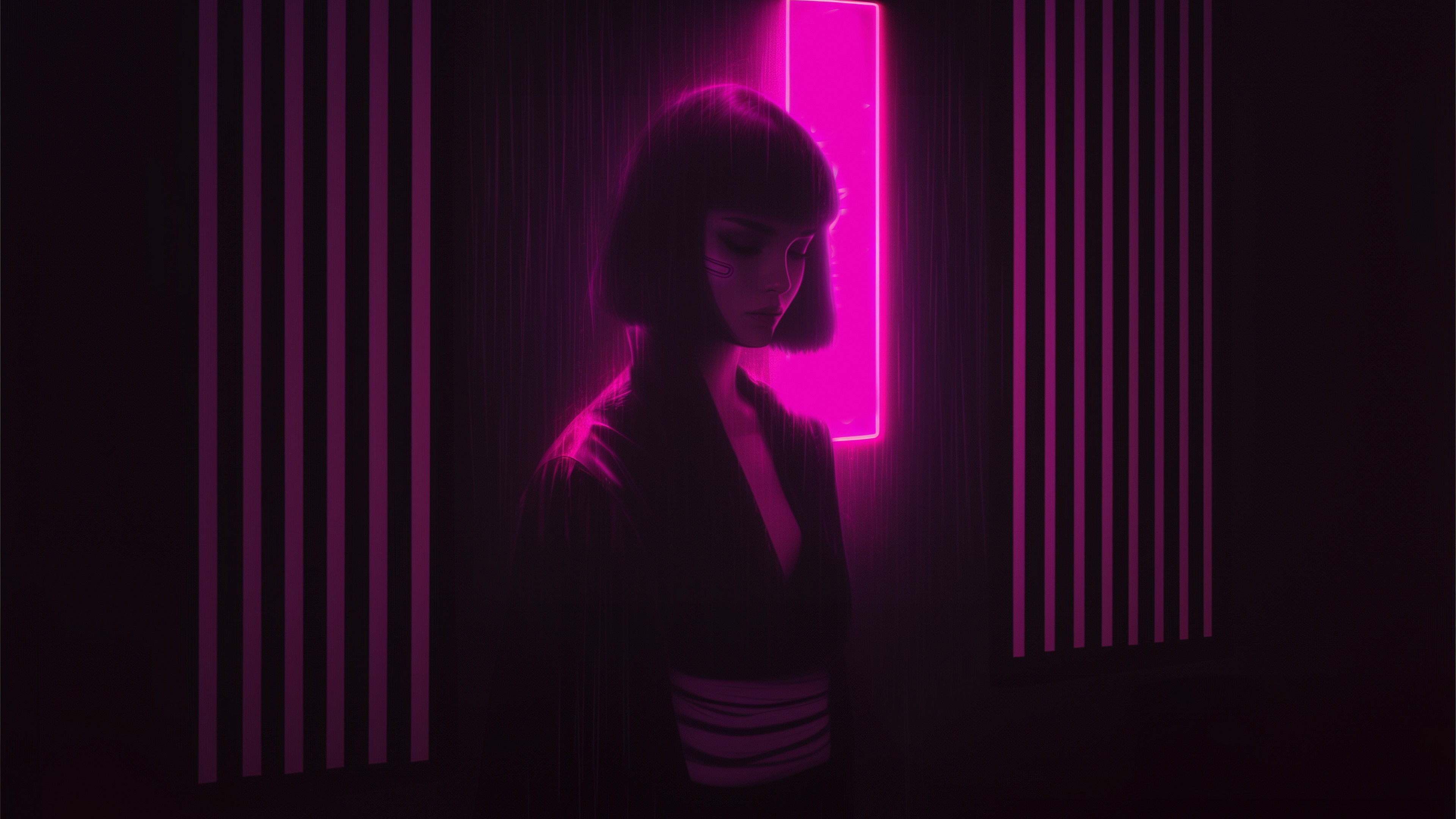 Girl in Pink Neon Lights HD Wallpaper
