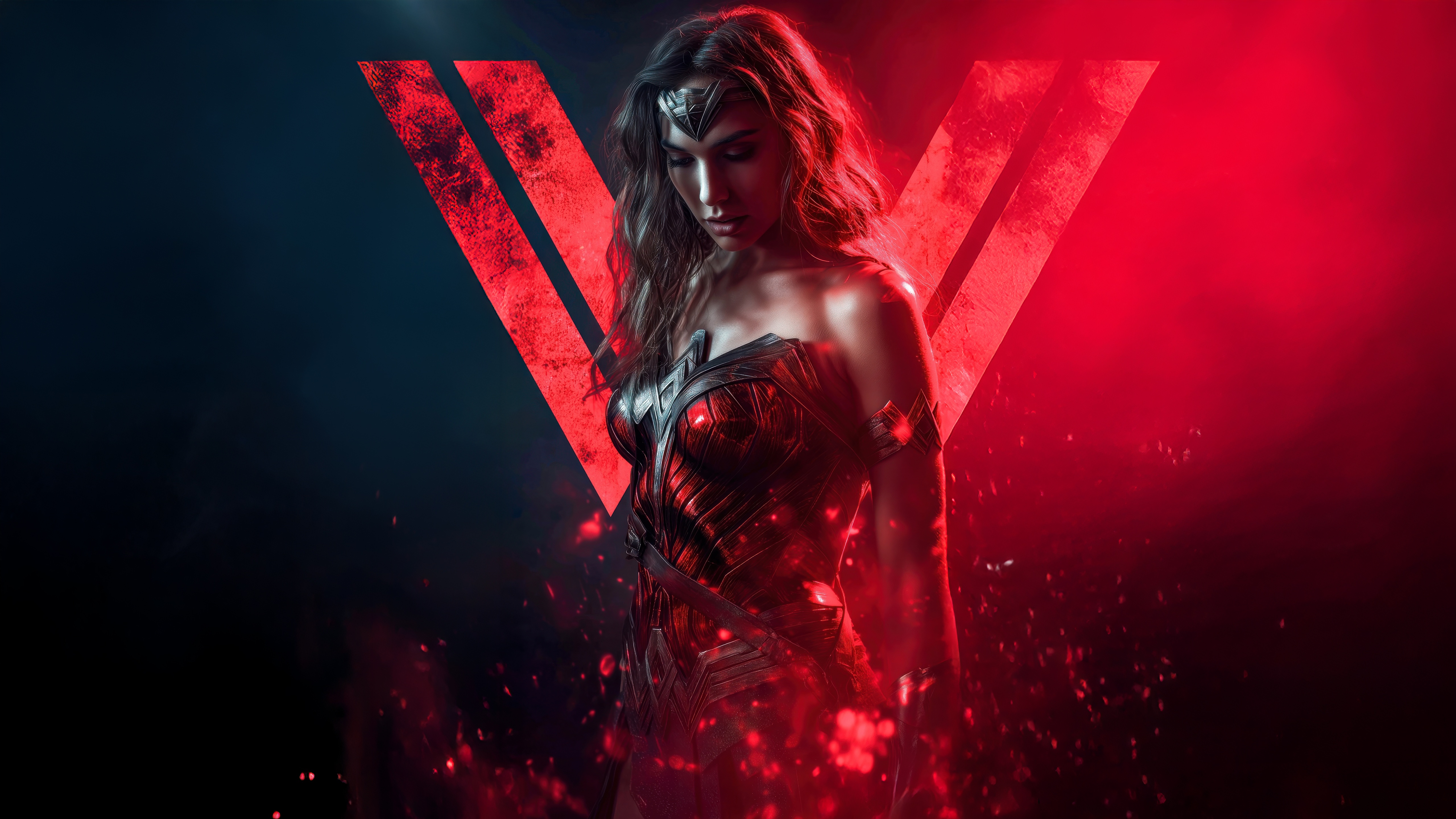 Wonder Woman with Red "V" Symbol HD Wallpaper