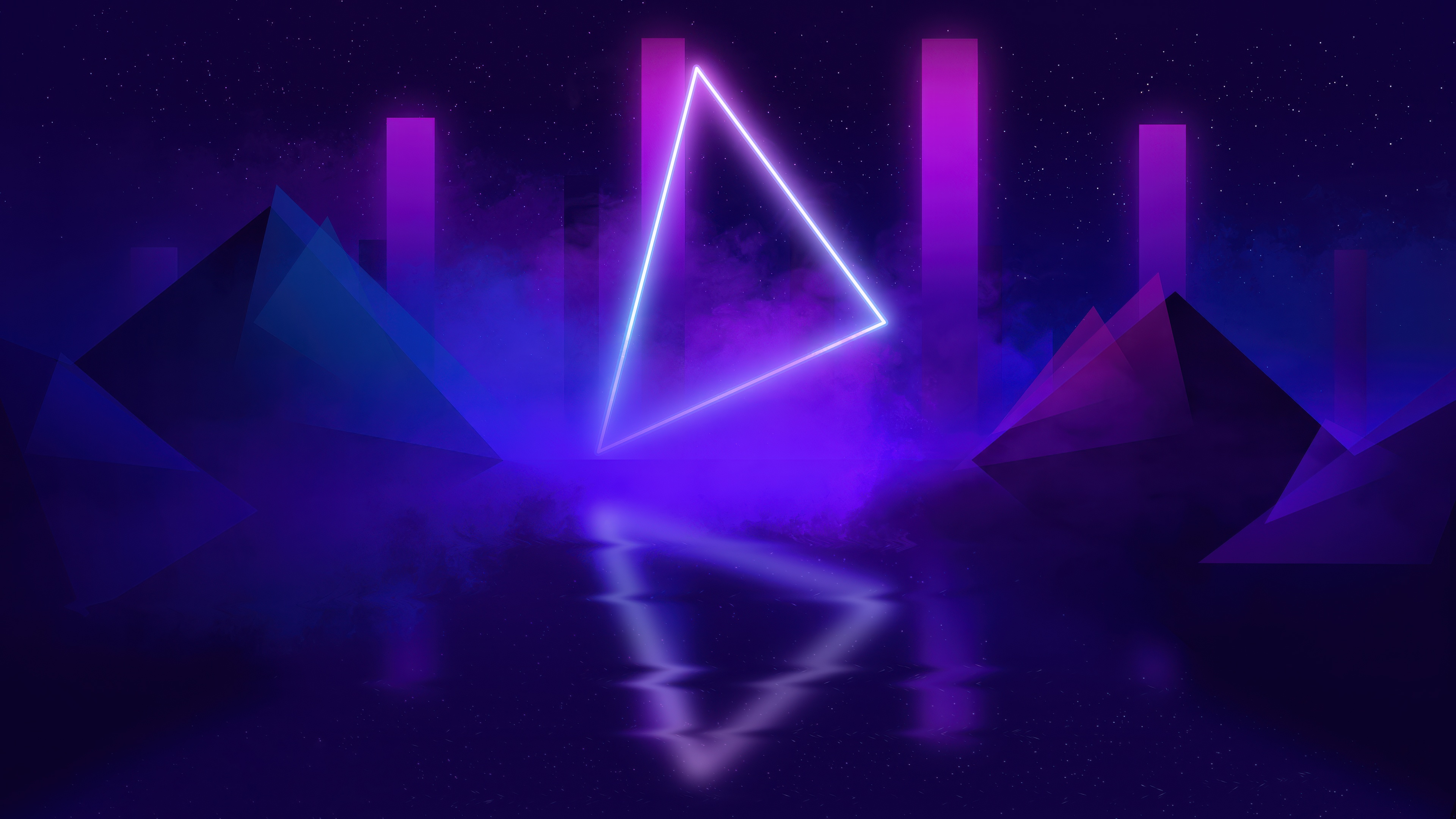 Neon Triangle with Geometric Shapes and Pillars HD Wallpaper