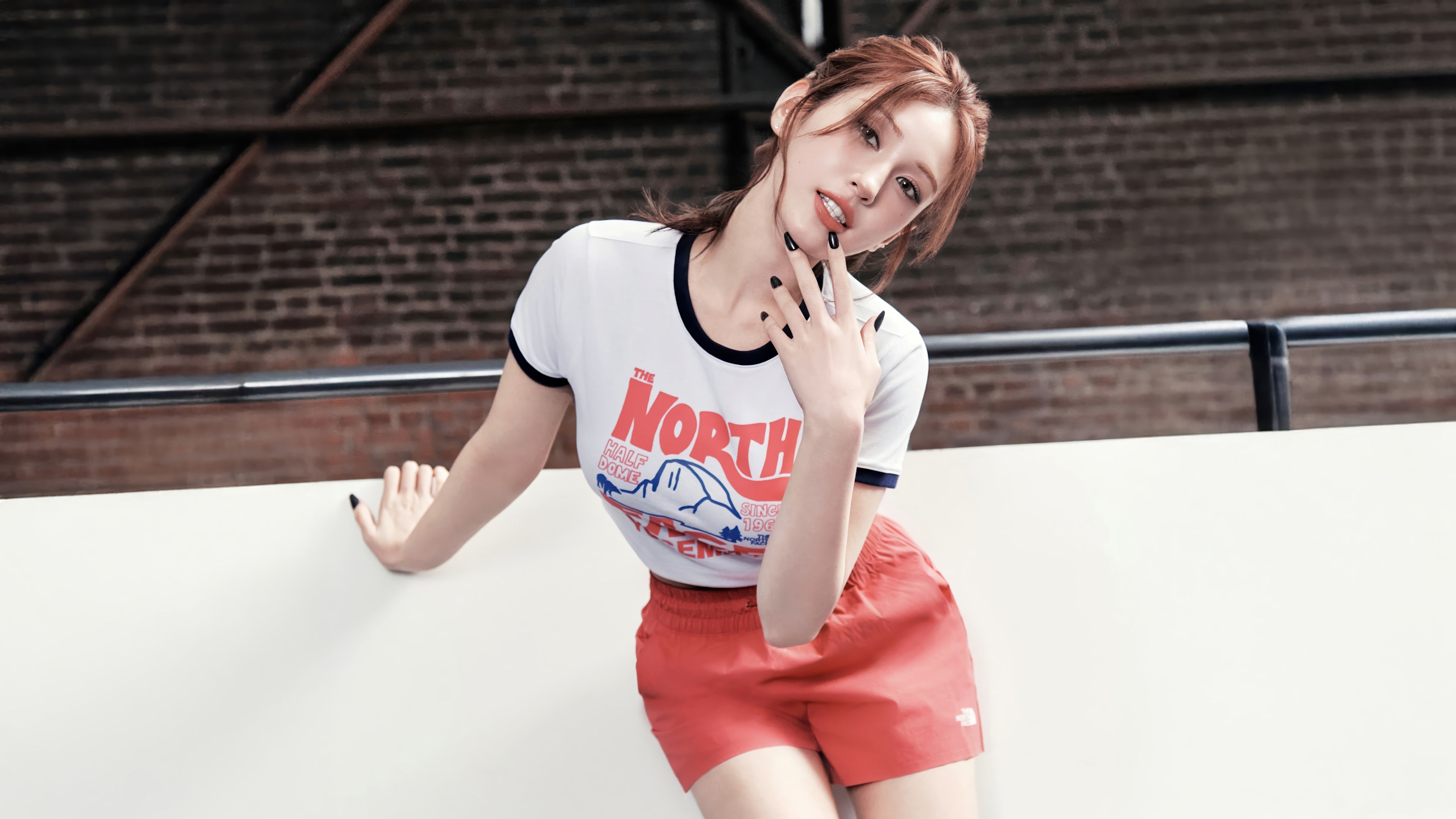Jeon Somi in The North Face T-shirt and Shorts HD Wallpaper