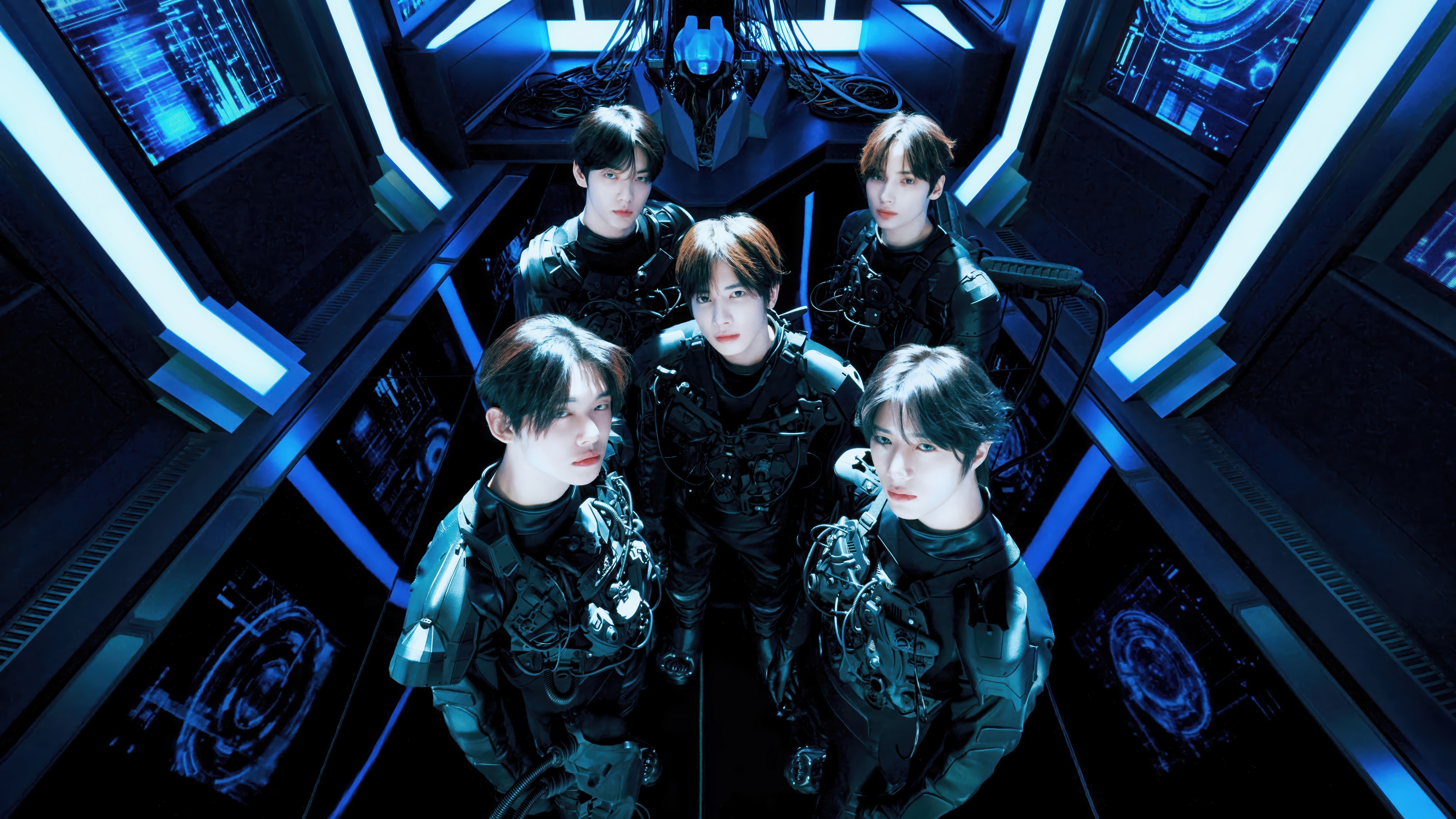 TOMORROW X TOGETHER in futuristic sci-fi outfits HD Wallpaper