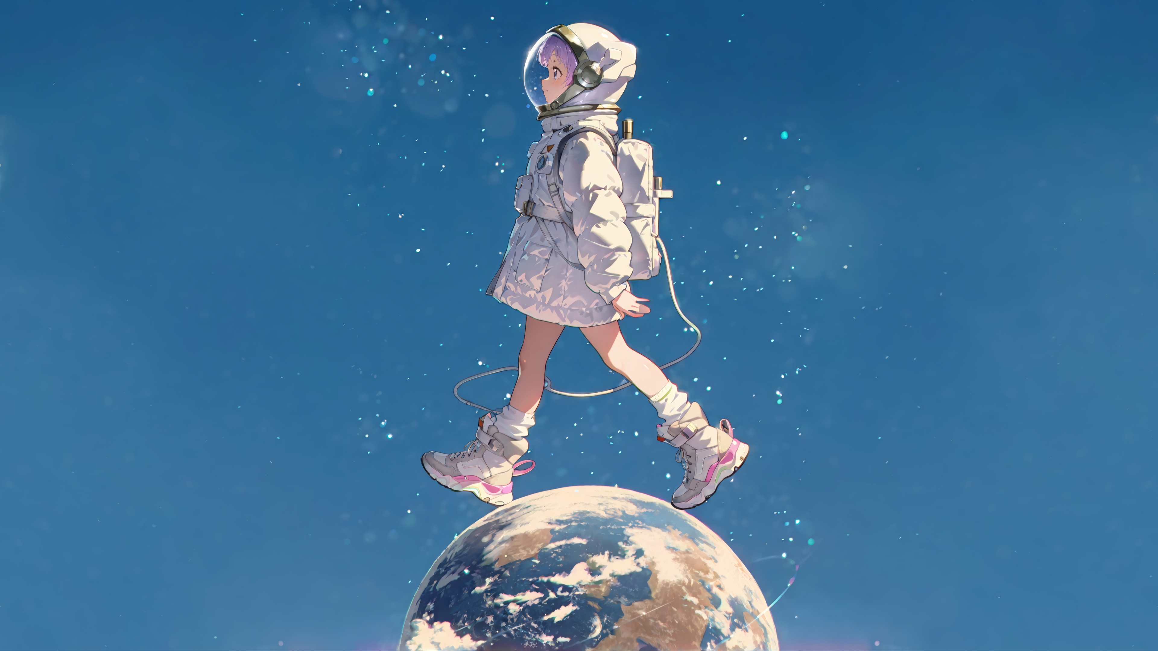 Anime Astronaut Girl Walking on Planet 4K HD Wallpaper