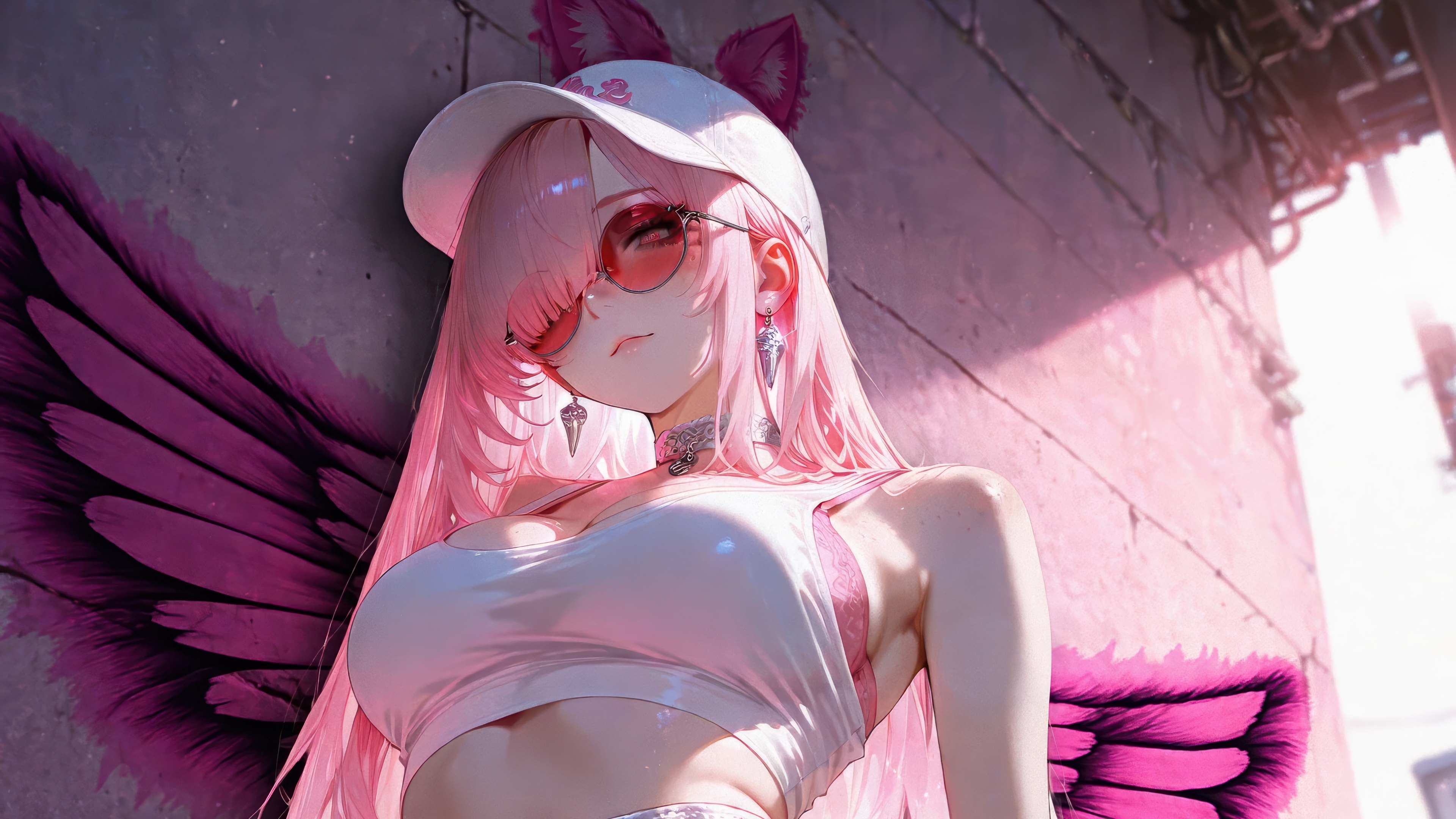 Anime Girl with Pink Hair and Wings HD Wallpaper