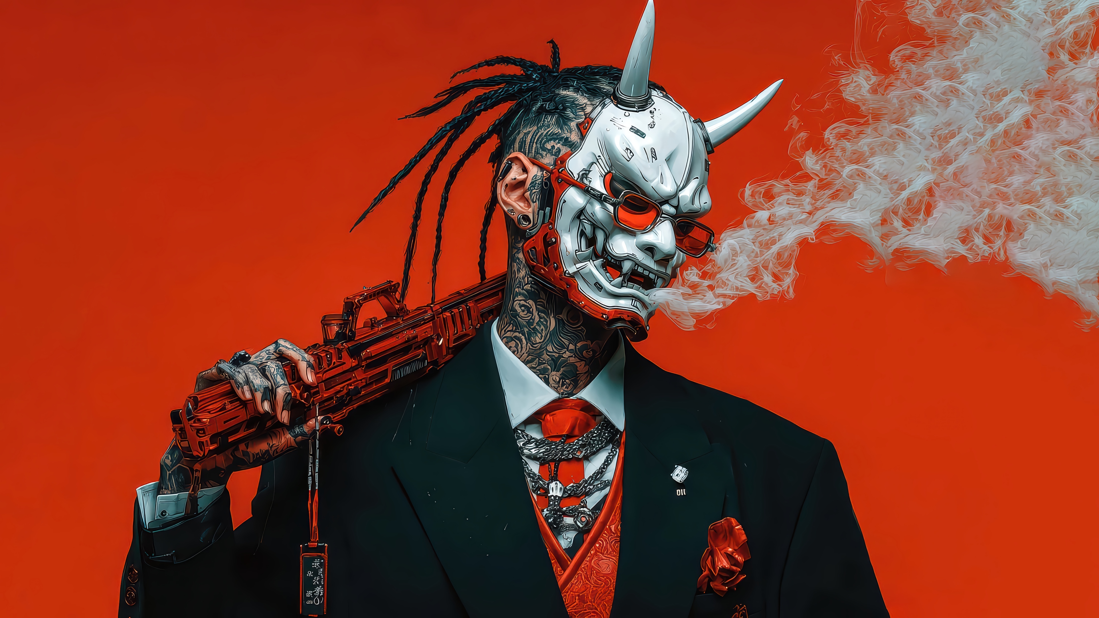 Yakuza Oni with Gun and Mask 4K HD Wallpaper