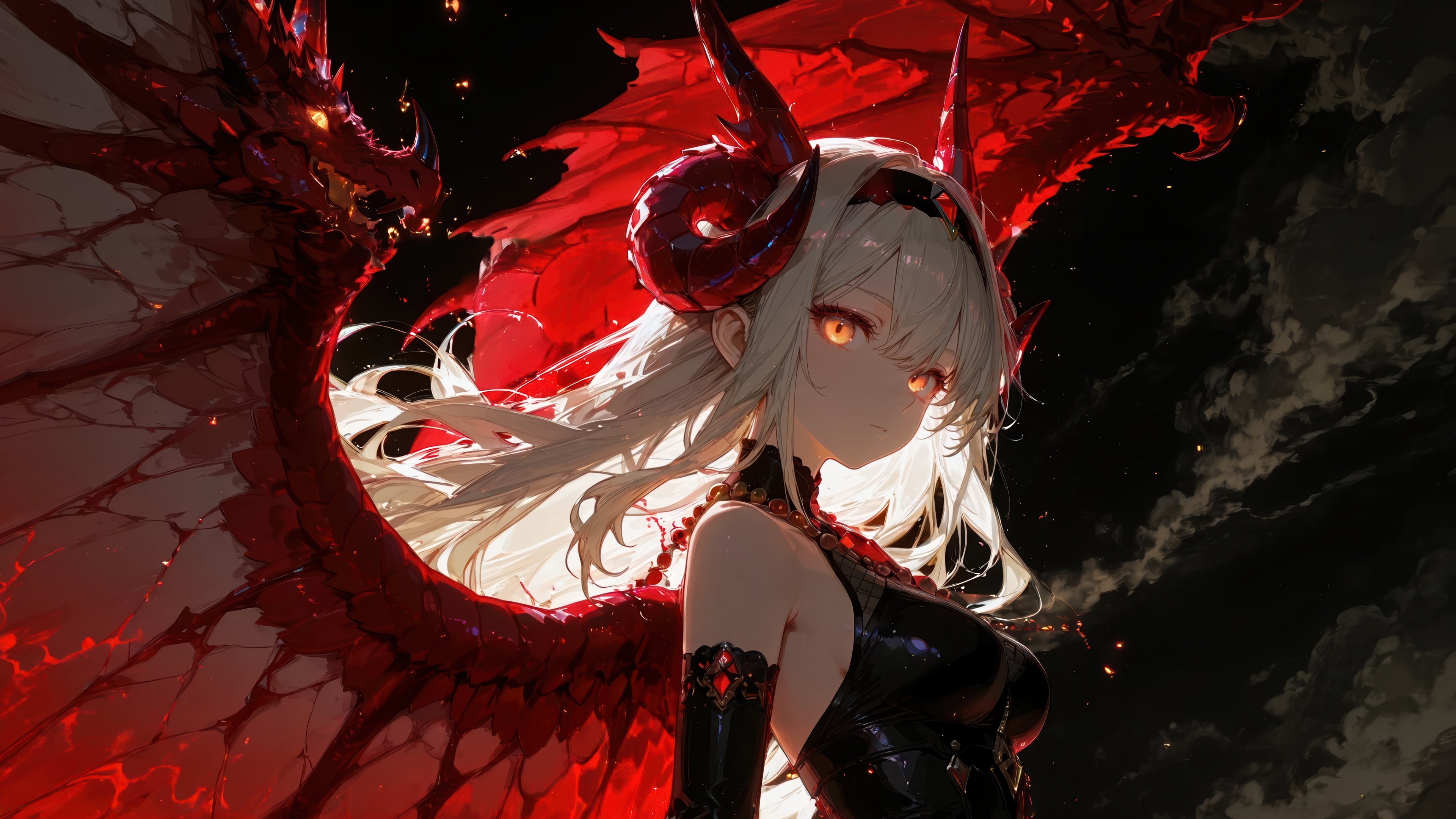 Anime Girl with Dragon Wings 4K HD Wallpaper